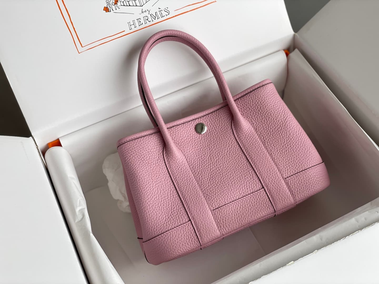 Hermes Garden Party 23 bag in Rose Saiura Togo Leather WAX High