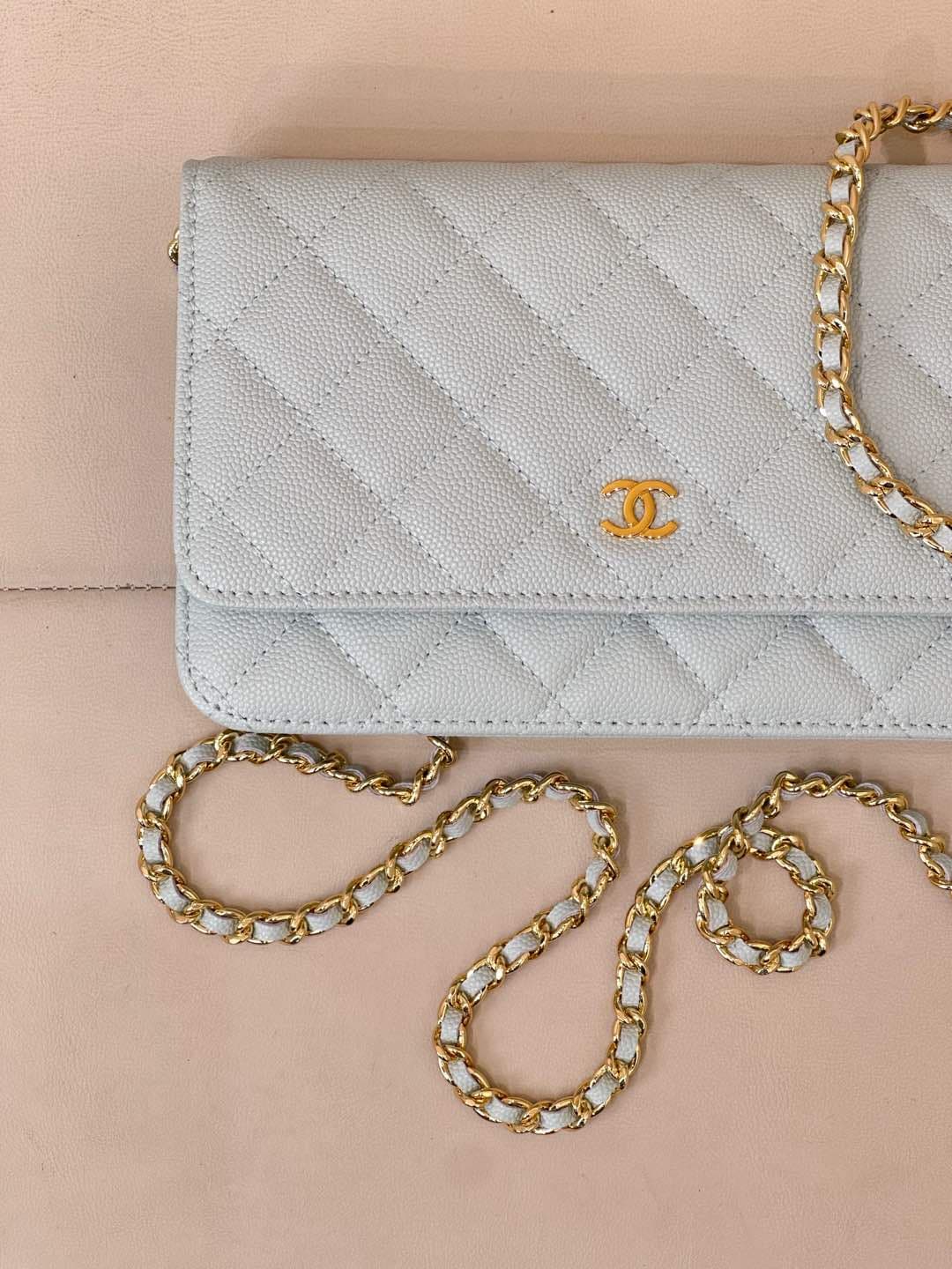 Chanel Wallet on Chain Grained Calfskin& Gold-tone Metal AP0250 Light Blue TOP