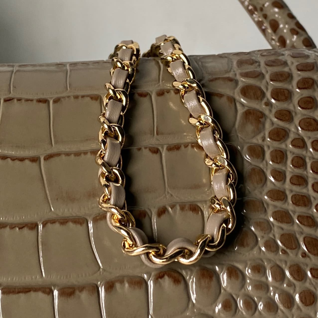 Chanel Clutch with chain Crocodile Embossed Calfskin & Gold-Tone Metal AP5294 Dark Khaki High