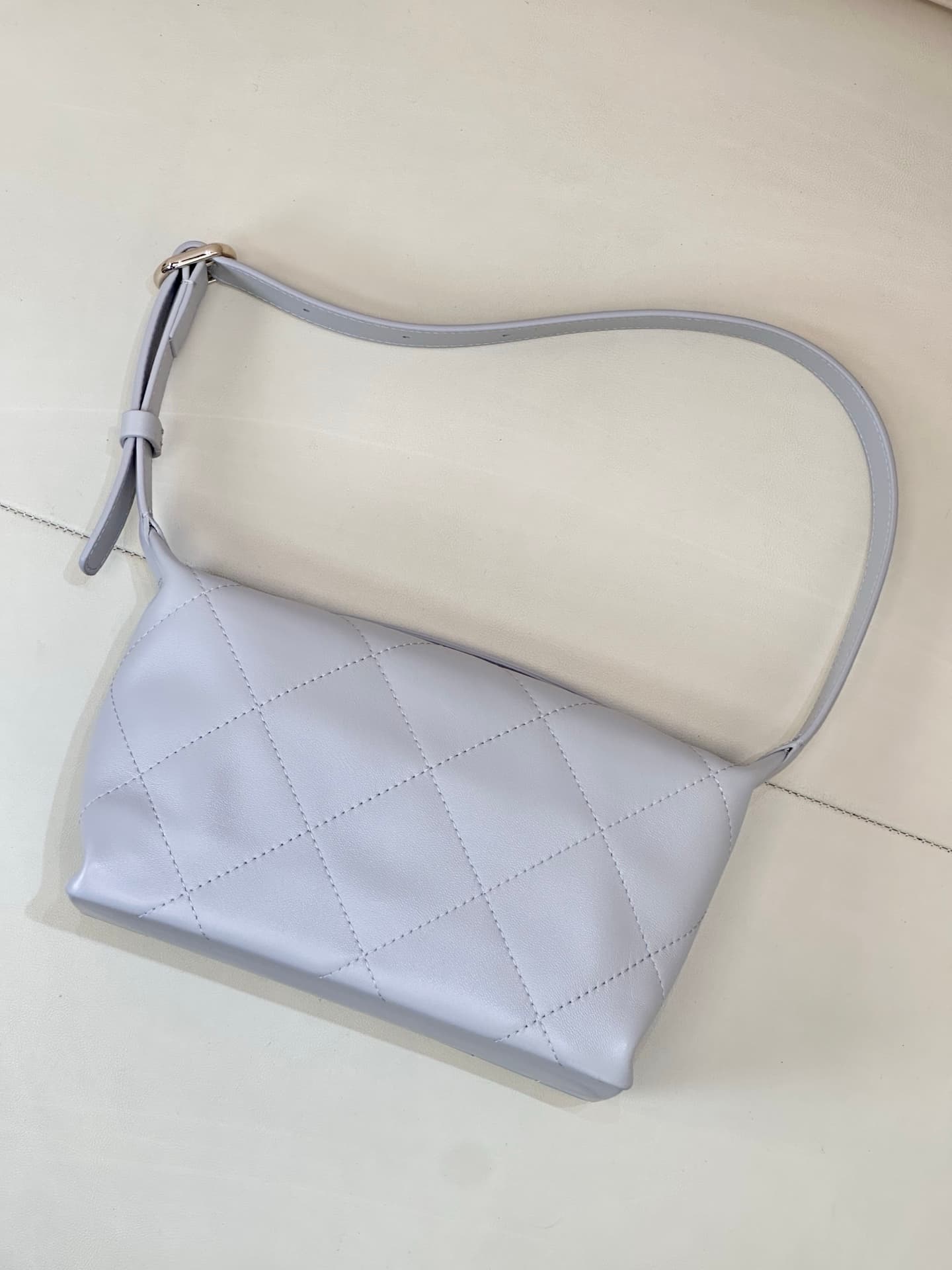 Chanel Hobo Bag Shiny Lambskin & Gold-Tone Metal AS6138 Light Blue TOP