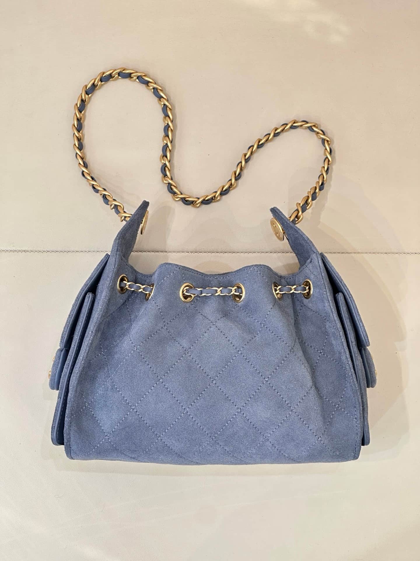 CHANEL 25 Mini Handbag AS5631 Suede &Gold-tone Metal Drak Blue TOP