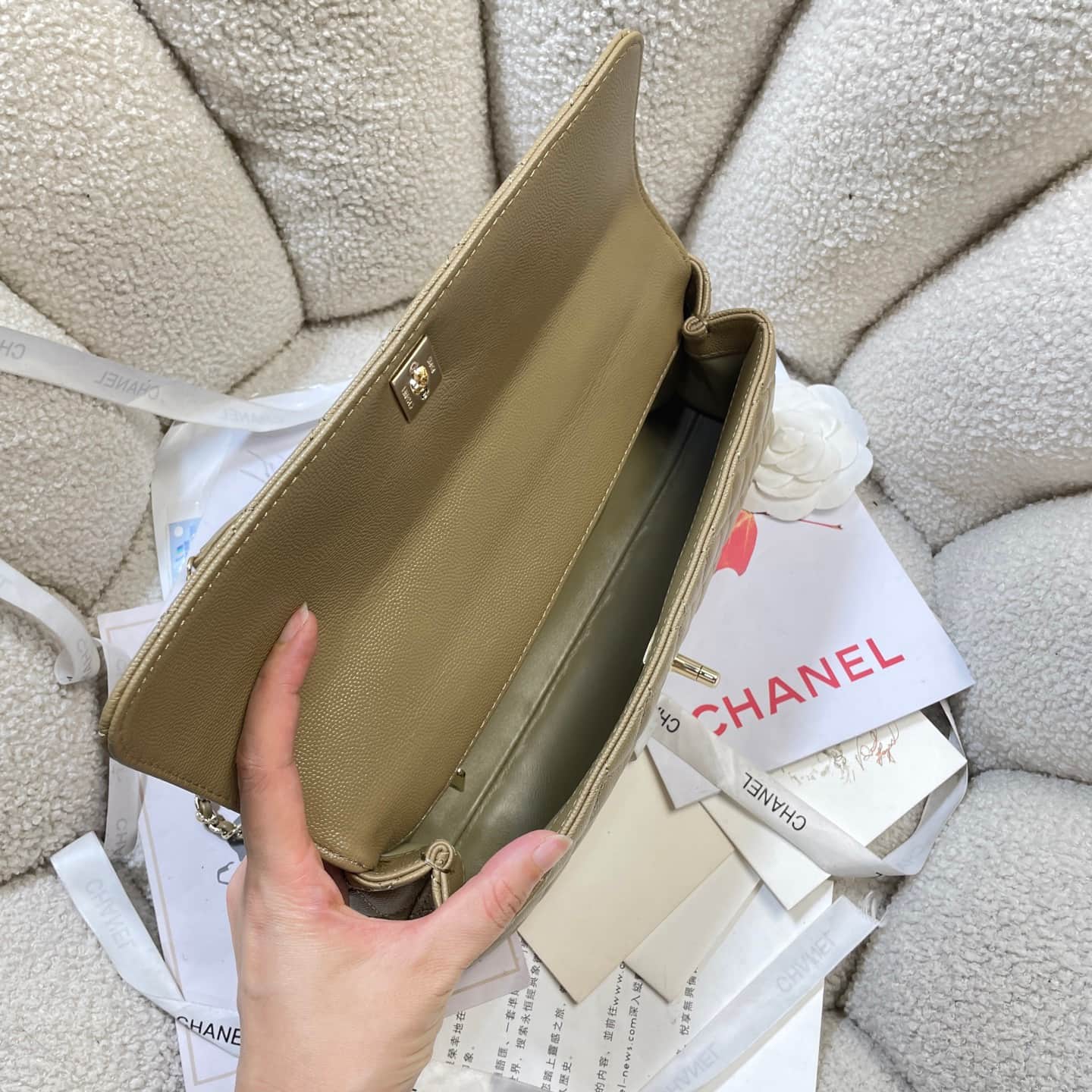 Chanel Maxi Flap Bag with Top Handle Grained Calfskin& Gold-Tone Metal AS6091 Dark Yellow A
