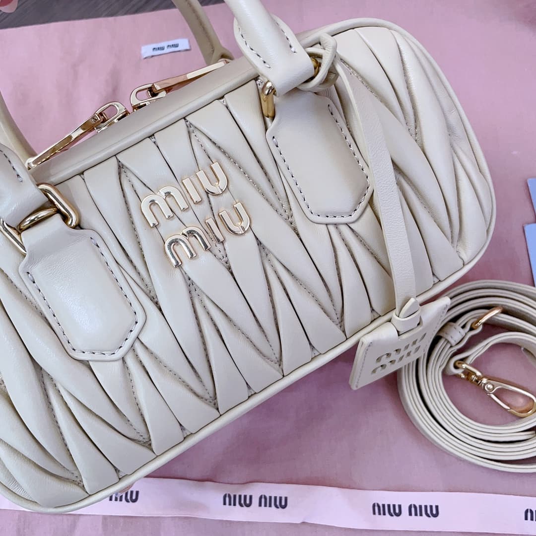 Miu Miu Arcadie matelassé nappa leather bag 5BB142 Light Yellow High