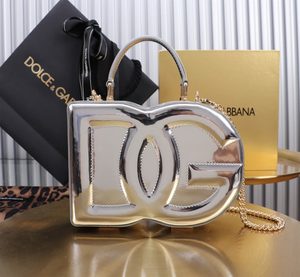 Dolce & Gabbana silver patent leather DG Logo handbag high