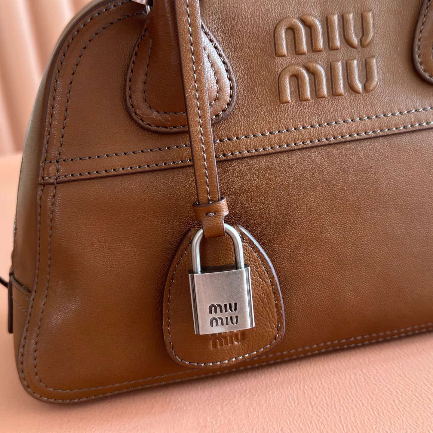 Miu Miu Vivant nappa leather bag Caramel 5BB200  TOP