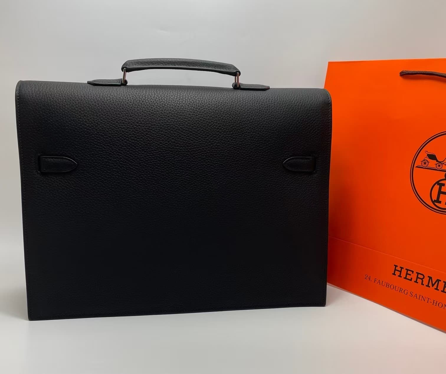 Hermes Kelly Depeche 38 Briefcase In Black Calfskin WAX High