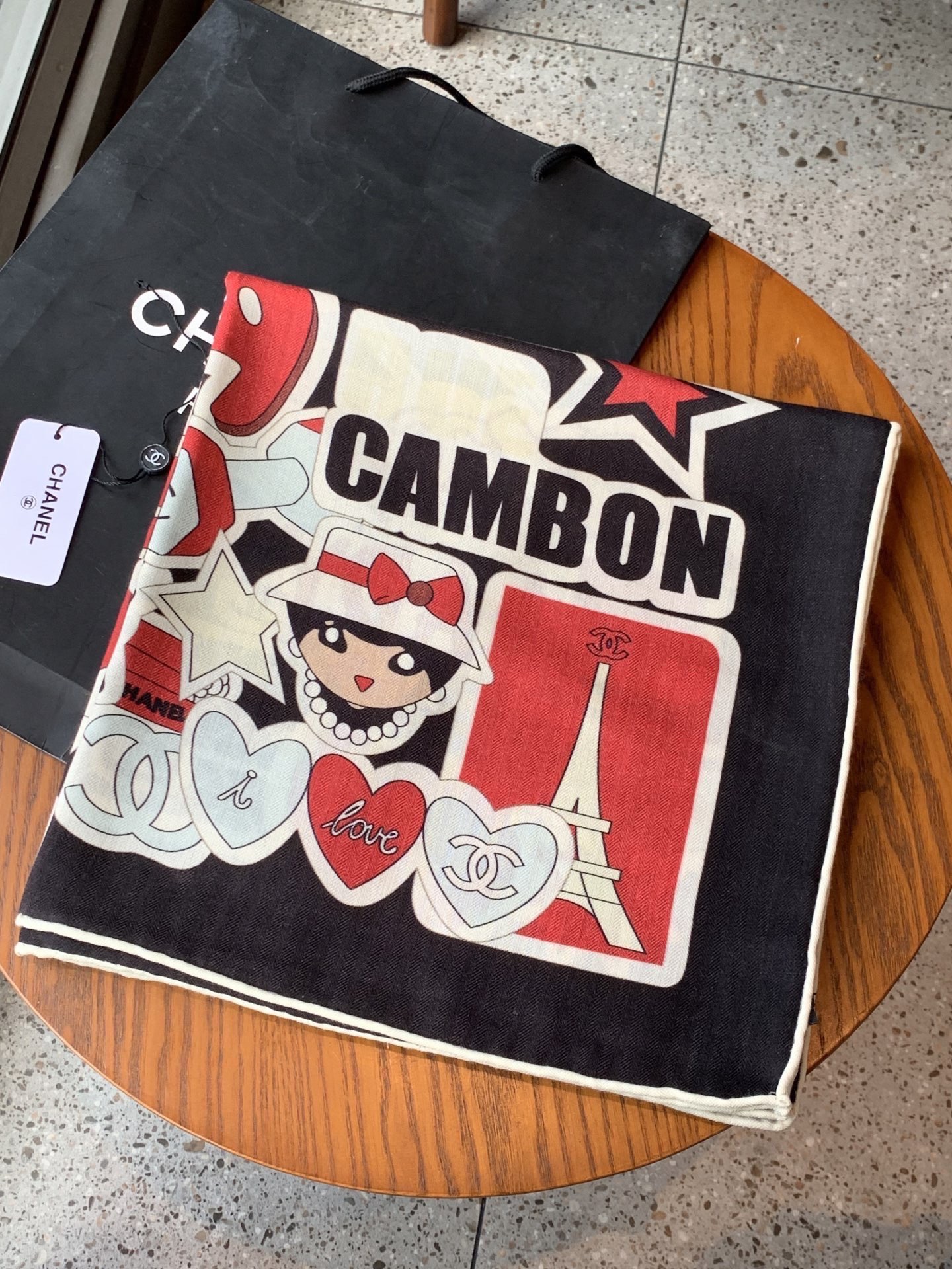 Chanel motif printed silk square scarf