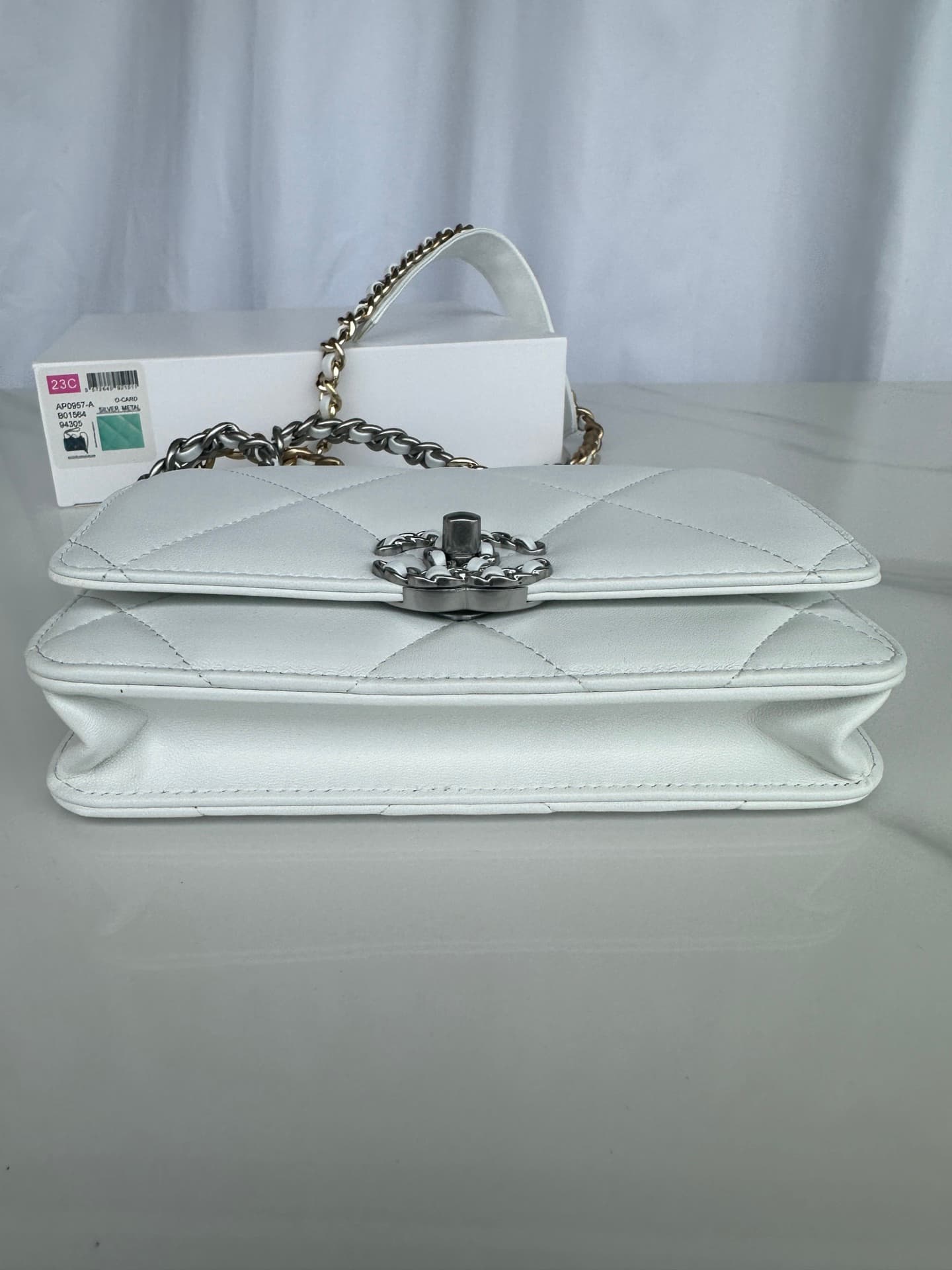 Chanel Wallet on Chain Lambskin Leather & Silver-Tone Metal White AP0957 A