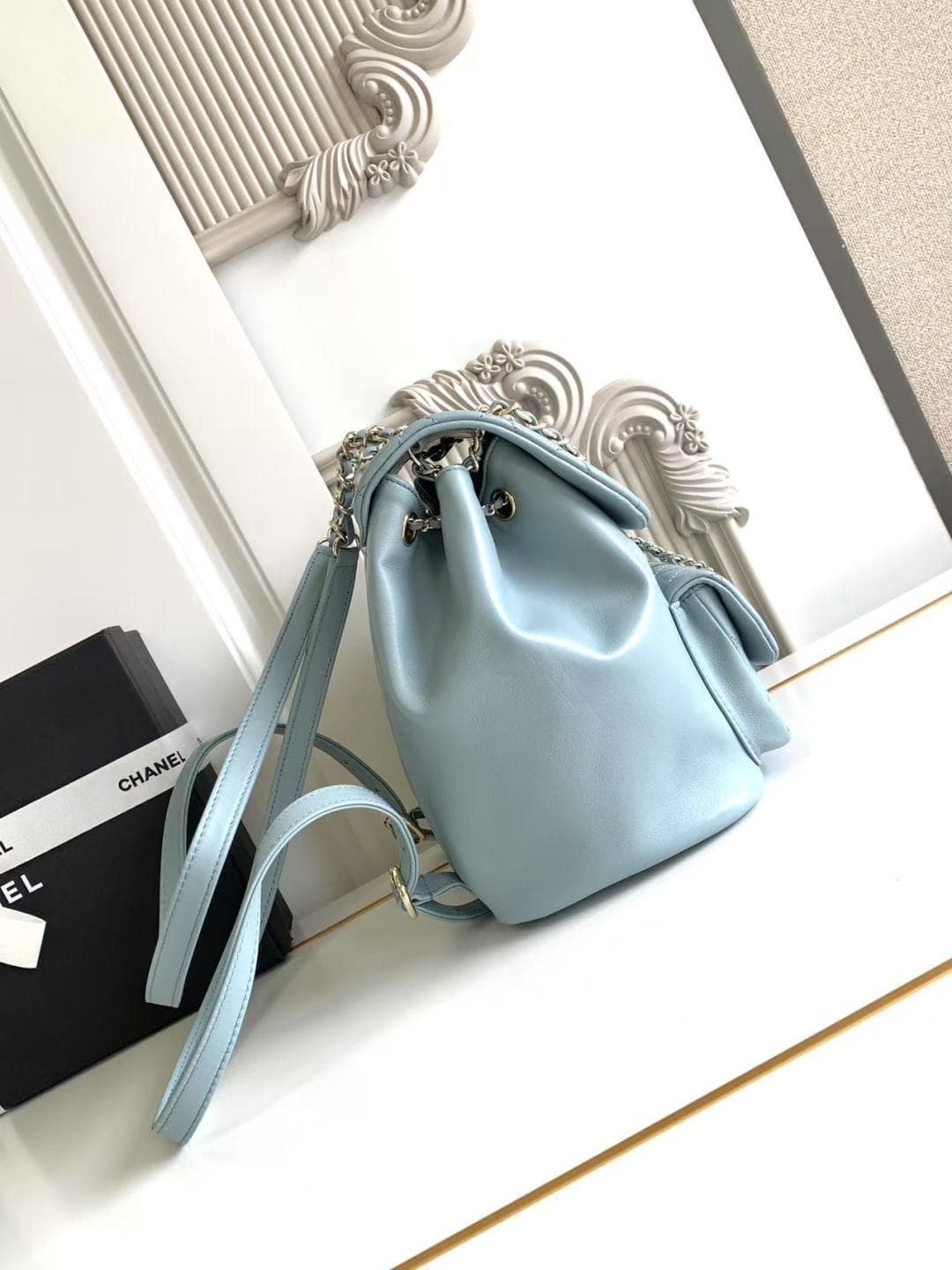 Chanel Medium Quilted Duma Backpack Lambskin AS3618 Blue A