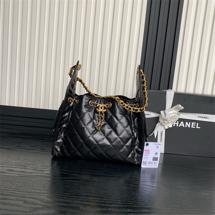 Chanel 25 Small Hobo handbag AS5293 Shiny calfskin & gold-tone metal Black A