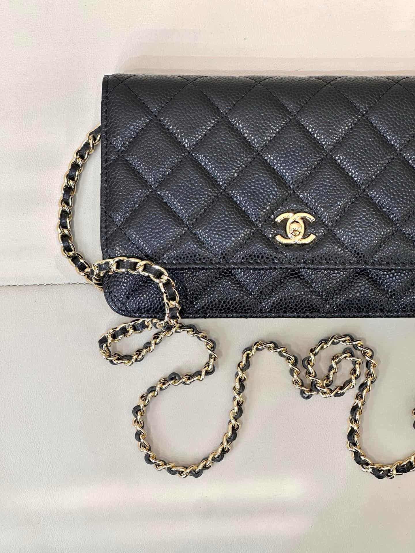 Chanel Classic Wallet on Chain Grained Shiny Calfskin & Gold-Tone Metal AP4241 Black TOP