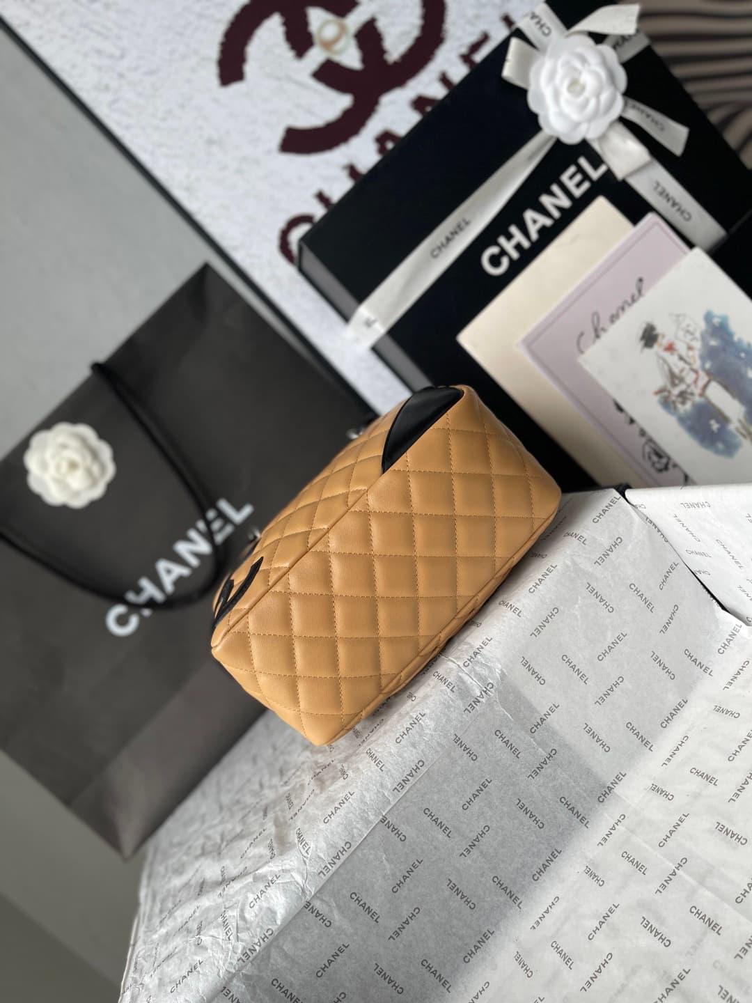 Chanel Cambon Ligne Bowler bag Calfskin & Silver-Tone Metal AS25172 Beige High