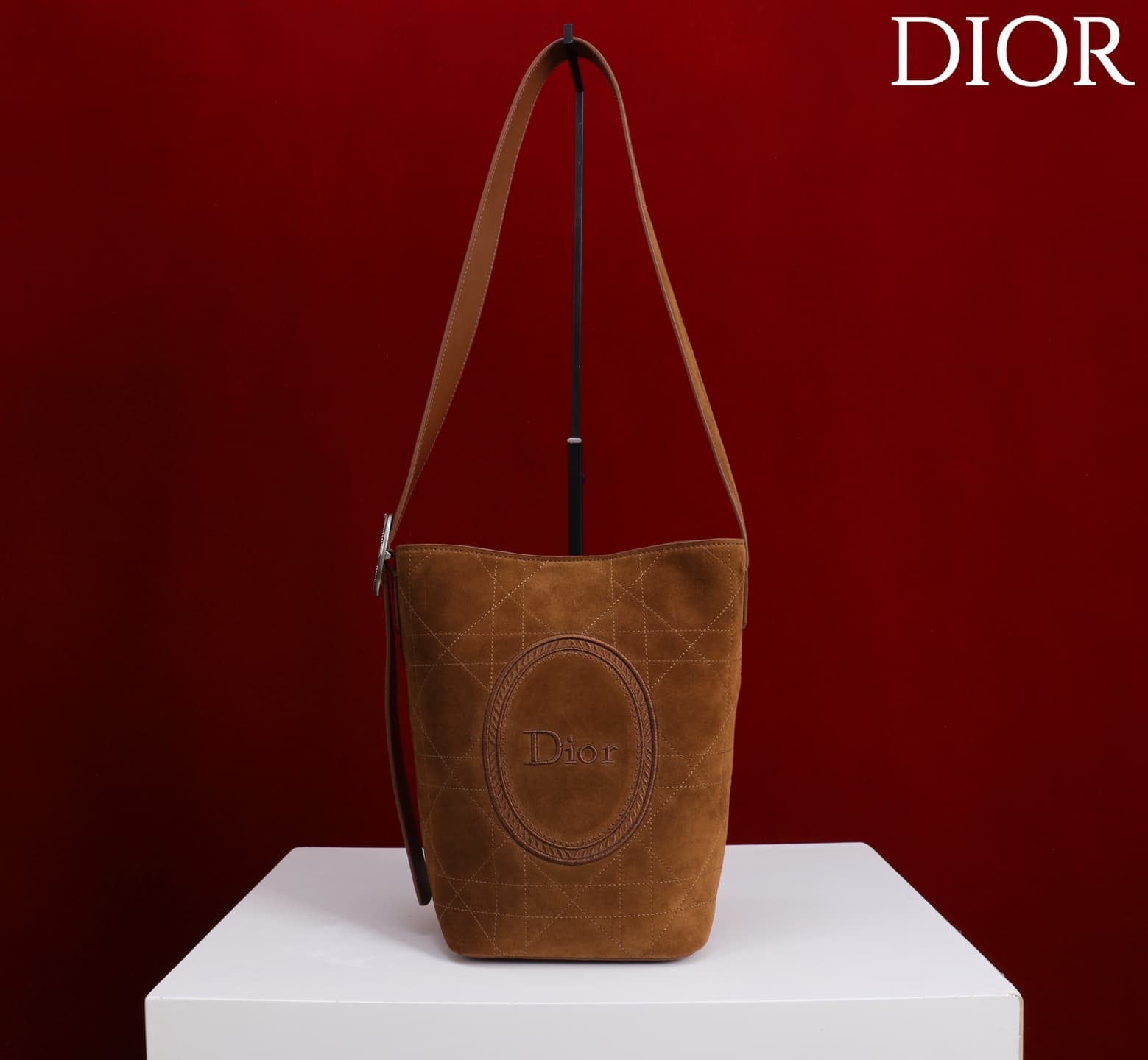 Dior Macrocannage Brown Suede Leather Small Bucket Bag High