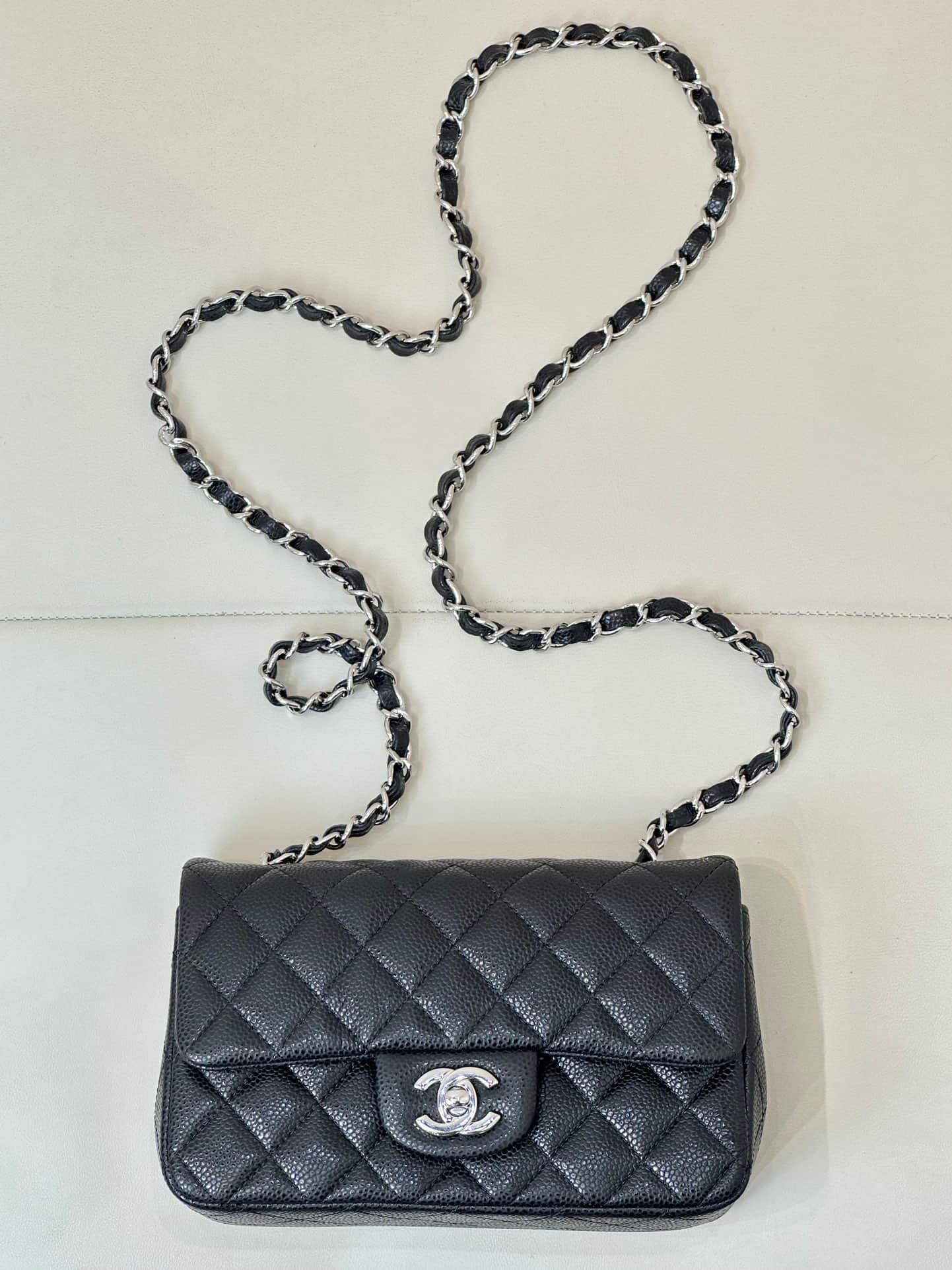CHANEL Mini Classic Handbag Grained Calfskin & Silver-tone Metal A69900 Black TOP