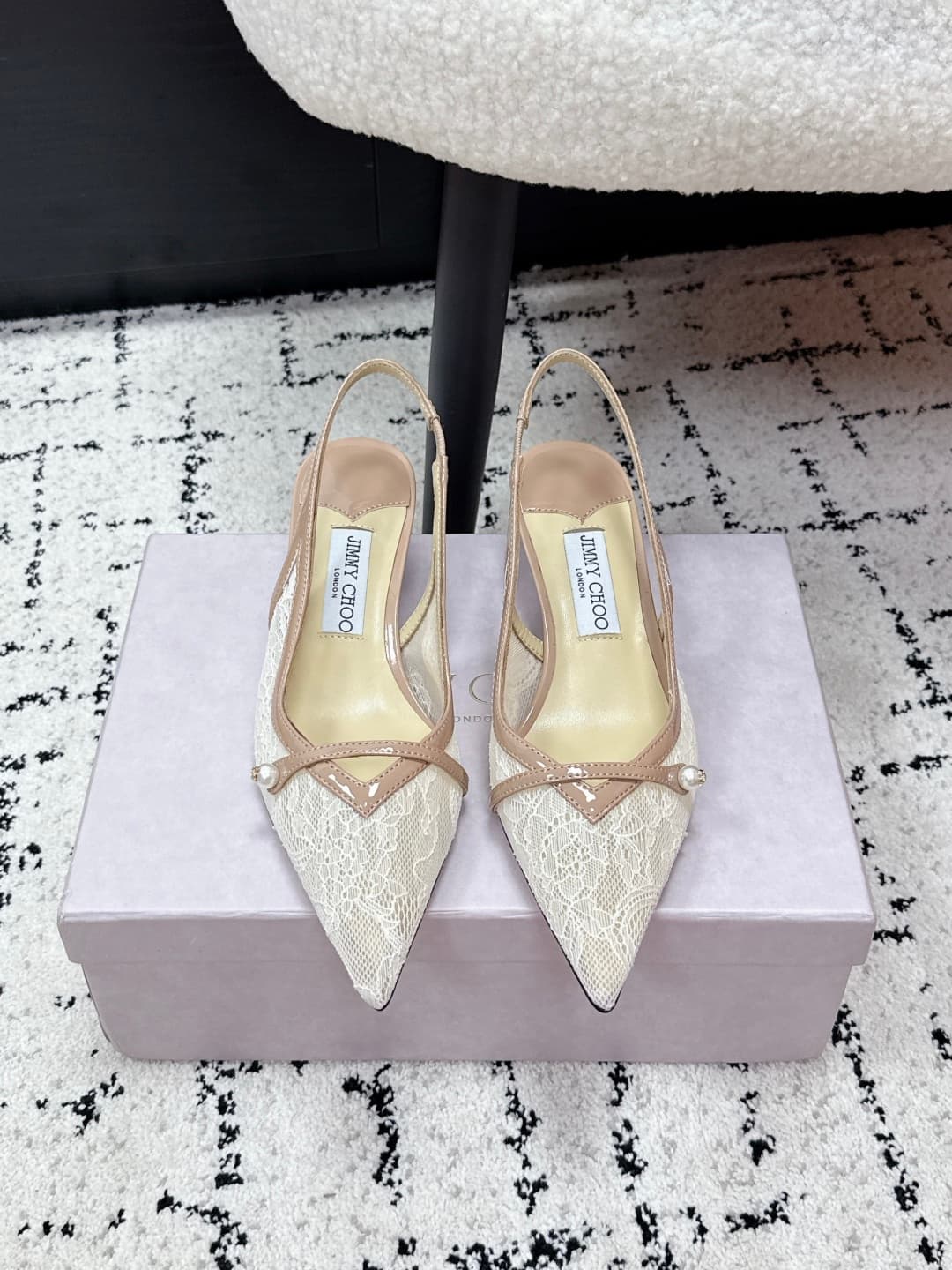 Jimmy Choo Amita  lace Patent Leather Slingback Pumps