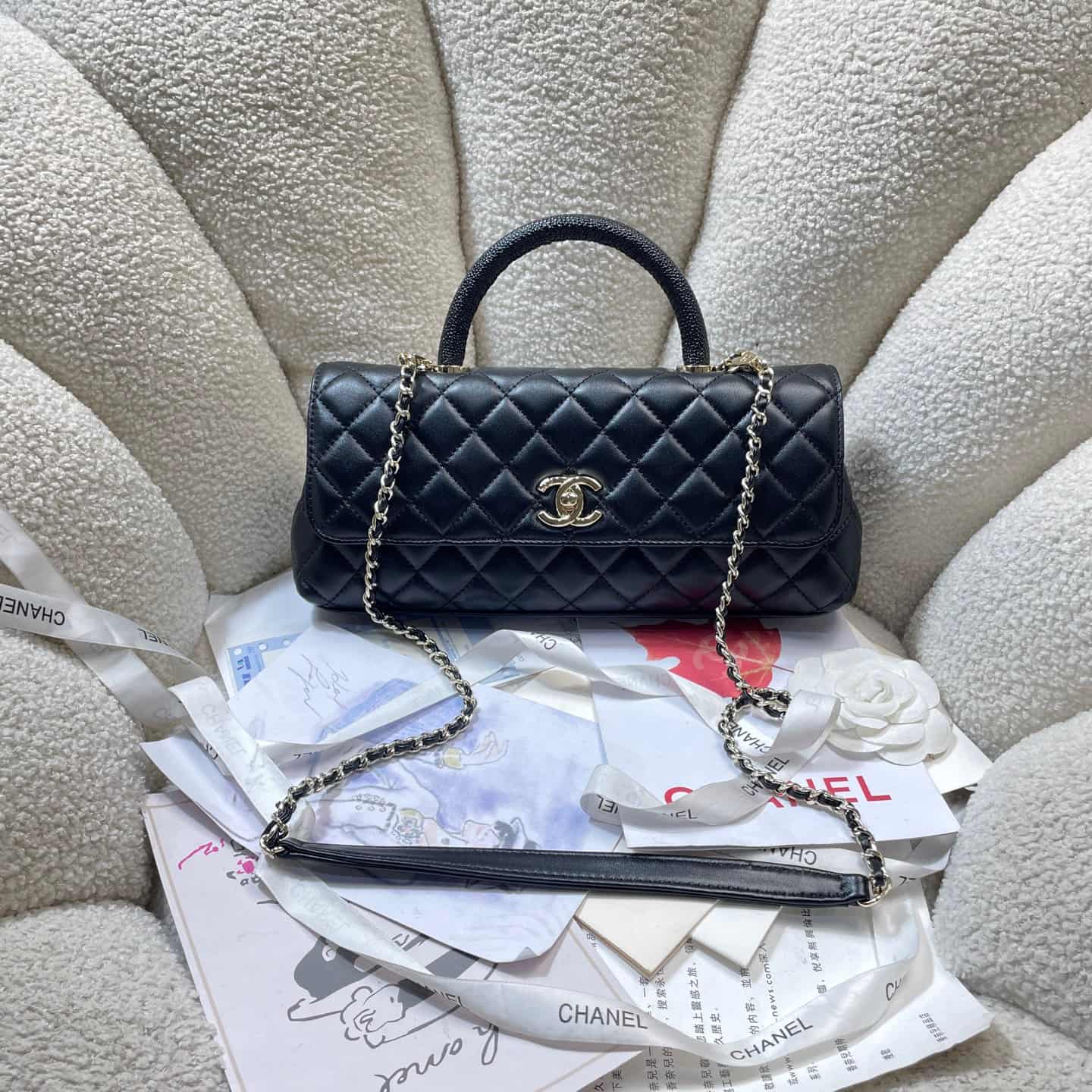 Chanel Maxi Flap Bag with Top Handle Calfskin& Gold-Tone Metal AS6091 Black A