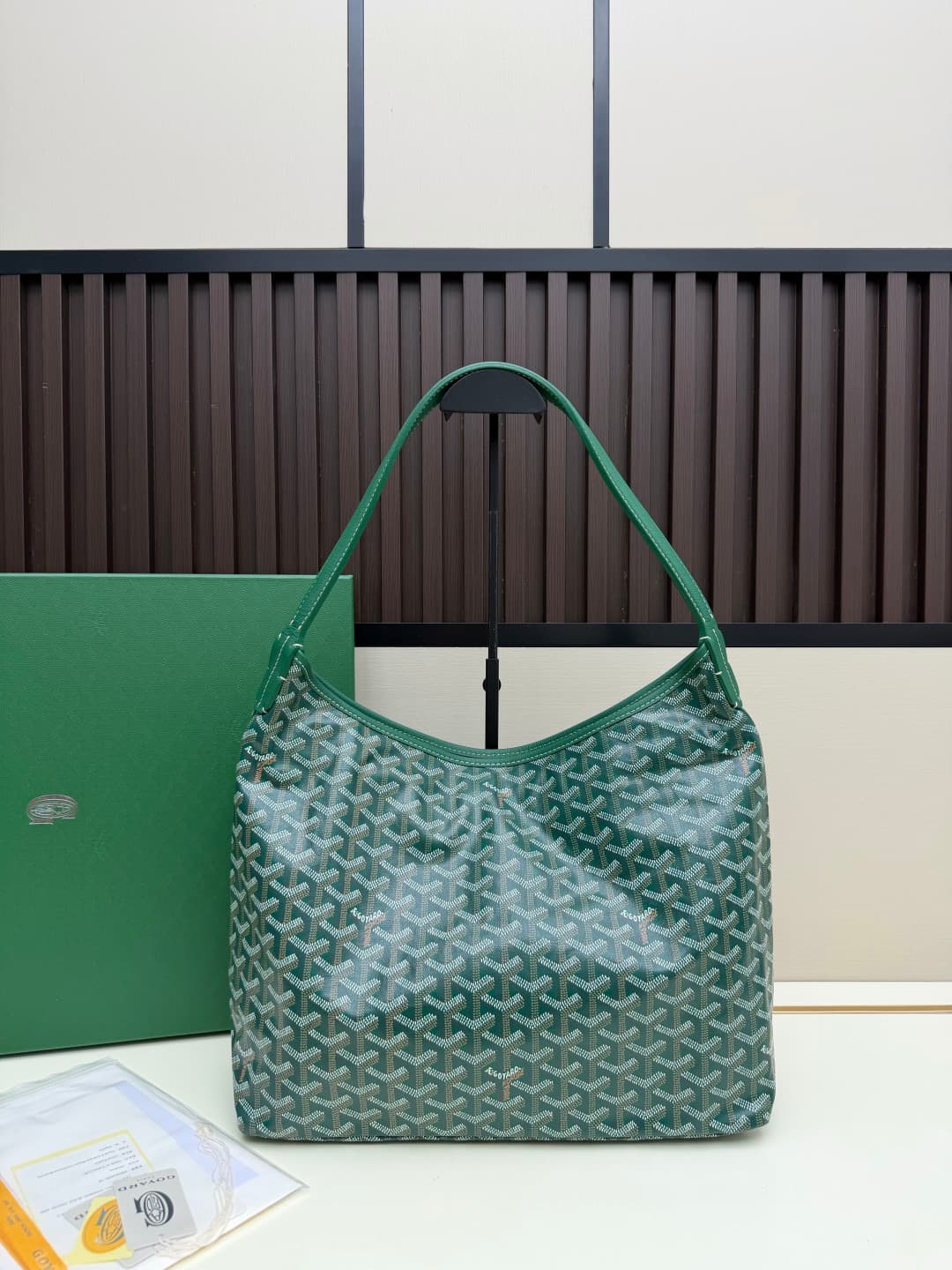 Goyard Bohème Green Hobo Bag Chevron Canvas and  White Painted Mascot High