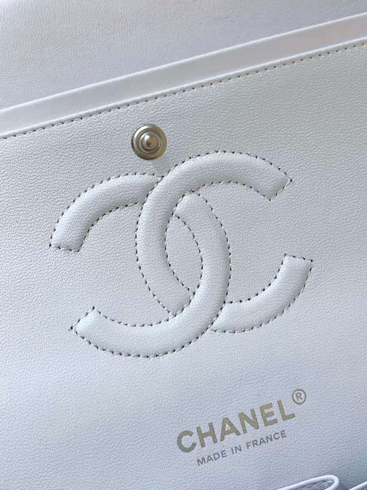 Chanel Medium CLASSIC HANDBAG Lambskin Silver-Tone Metal White TOP