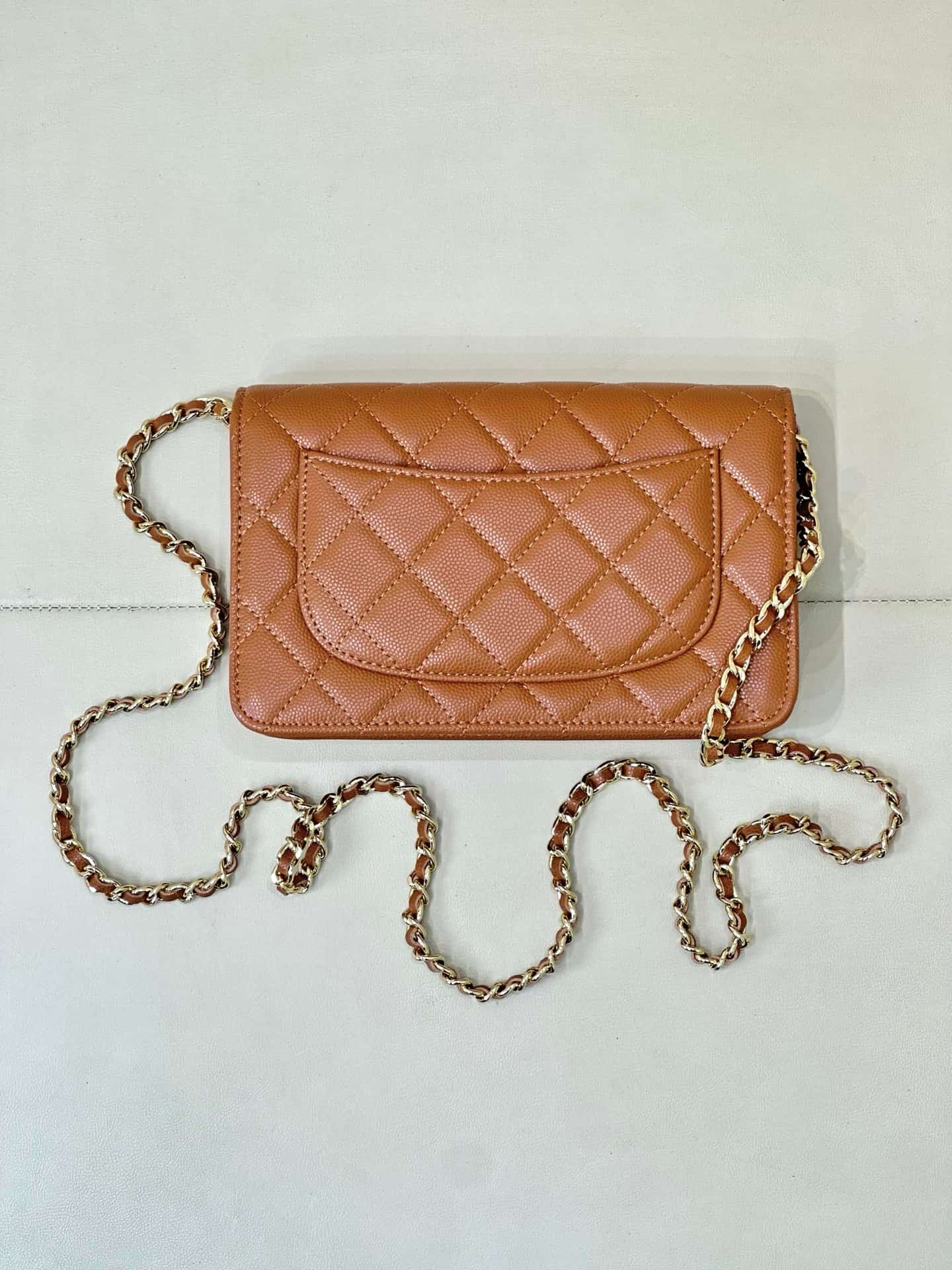 Chanel Wallet on Chain Grained Calfskin& Gold-tone Metal AP0250 Caramel TOP