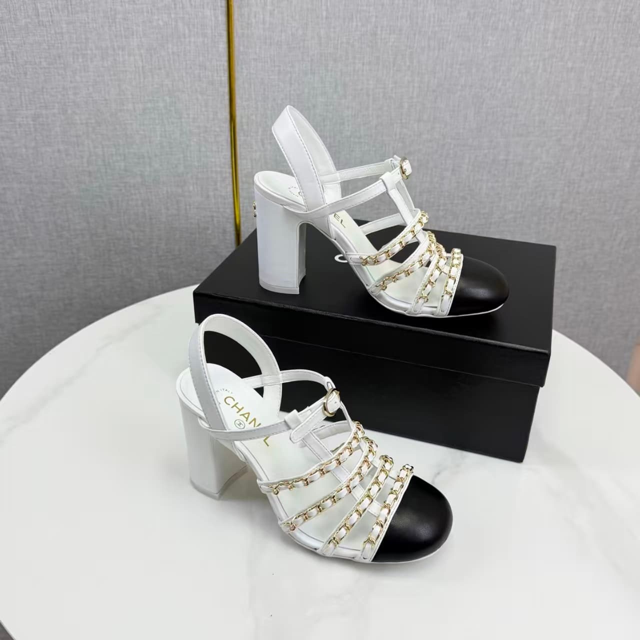 CHANEL chain-strap heels
