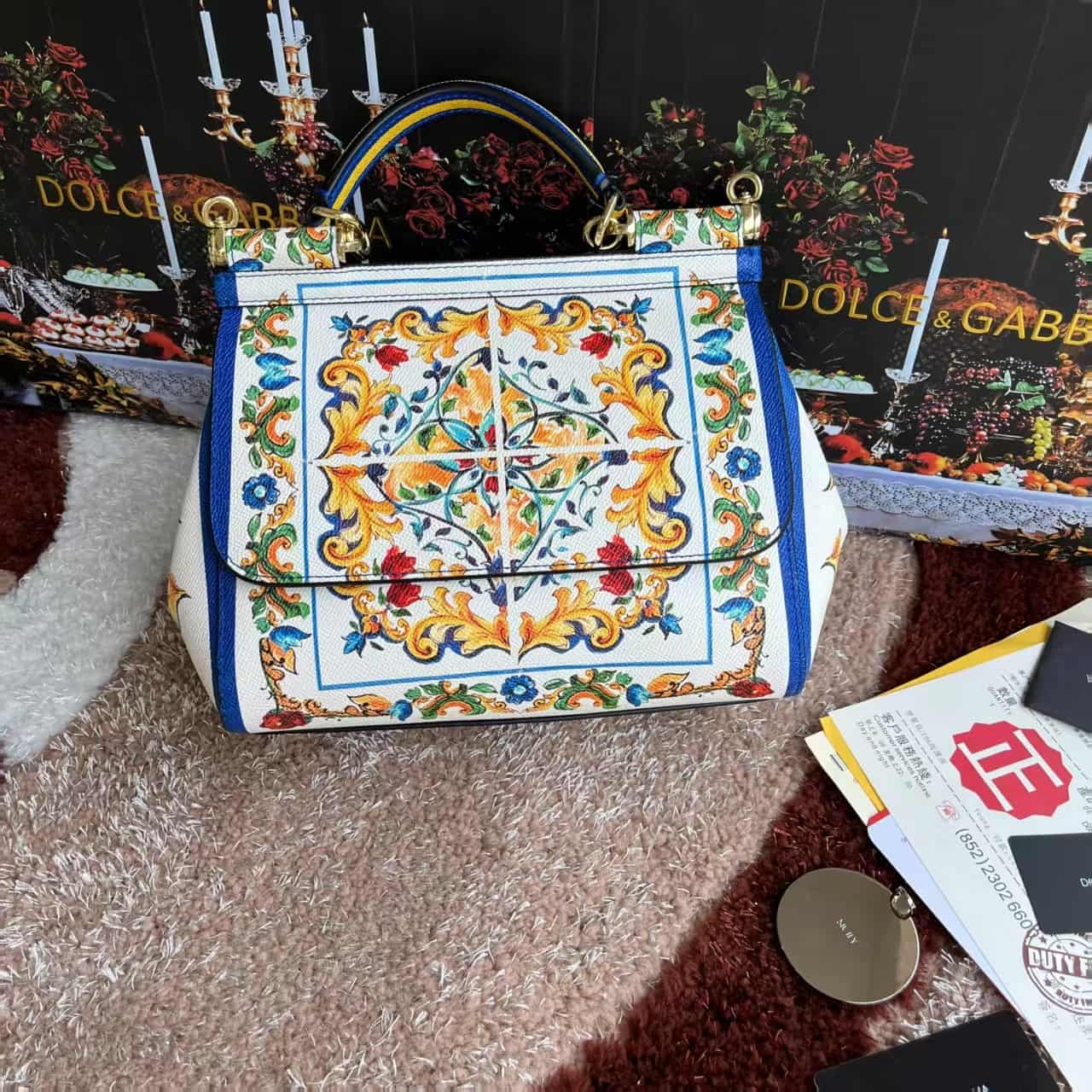 Dolce & Gabbana Miss Sicily top handle bag with multicolor print leather High