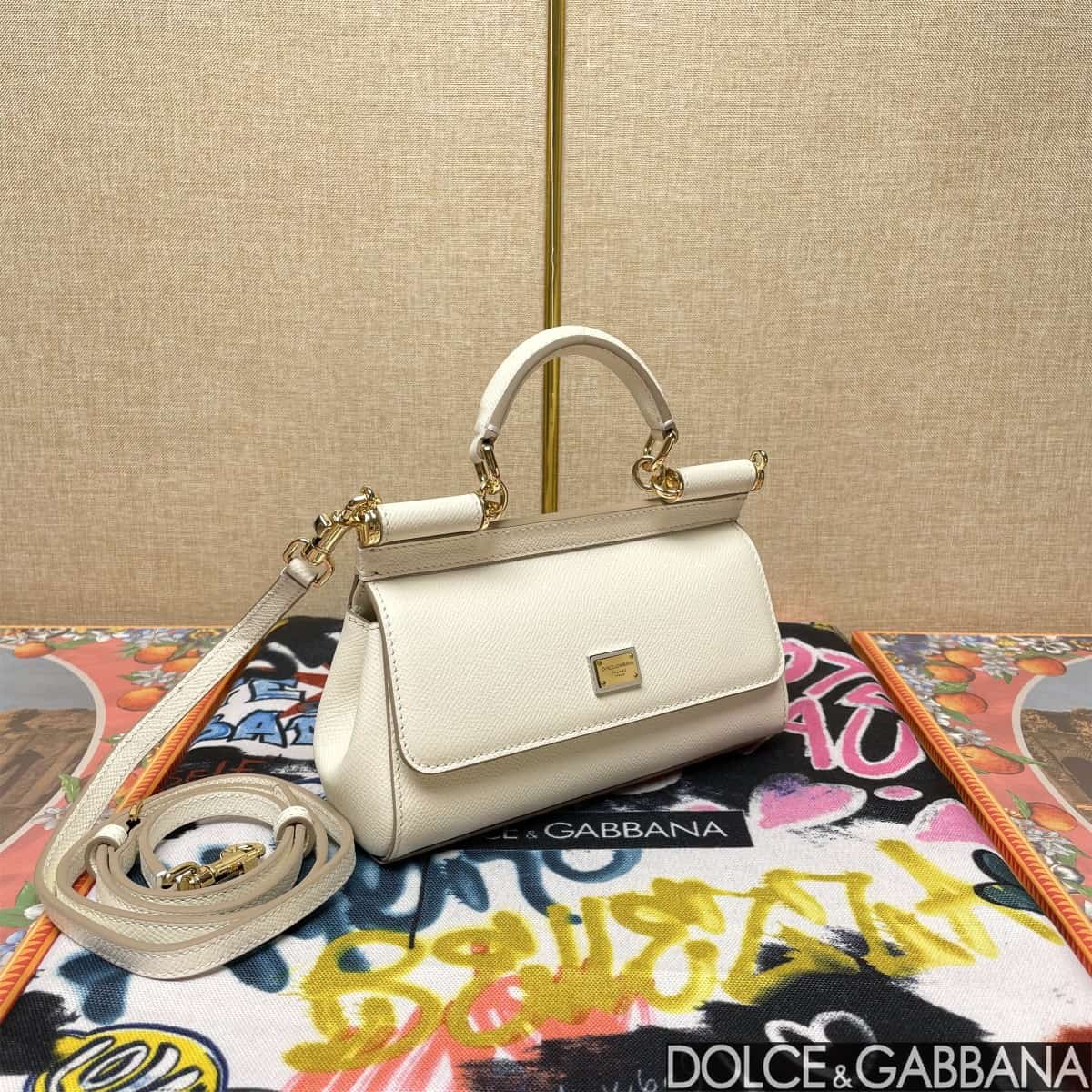 Dolce & Gabbana Miss Sicily top handle bag calfskin leather White High