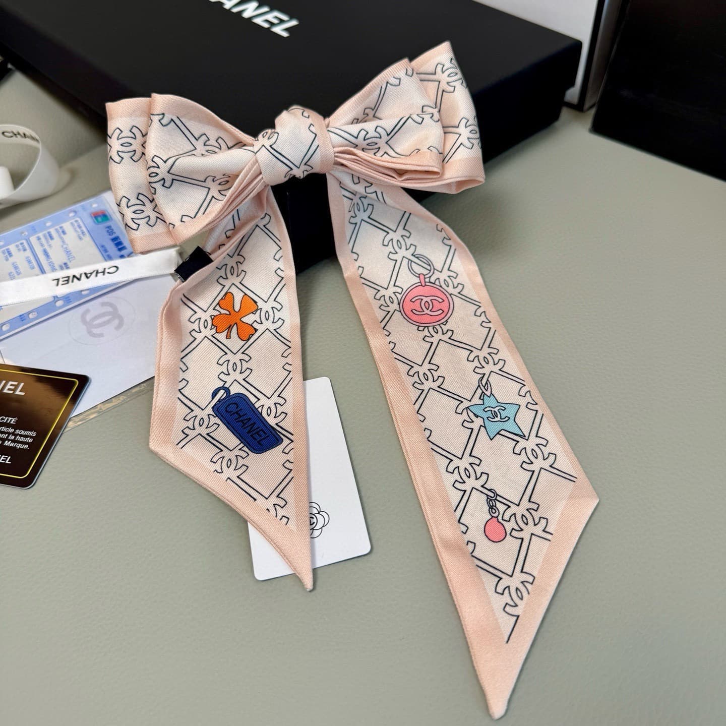 Chanel Pink Lucky Charm Silk Twilly Bandeau Scarf