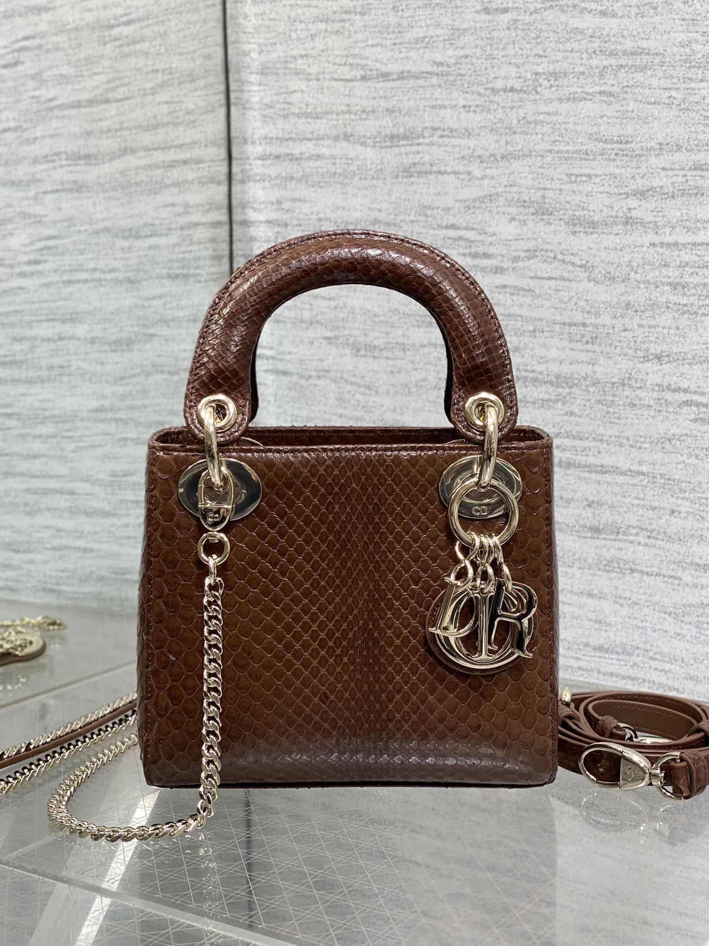 MINI LADY Dior BAG Cannage Python Gold-tone Metal High