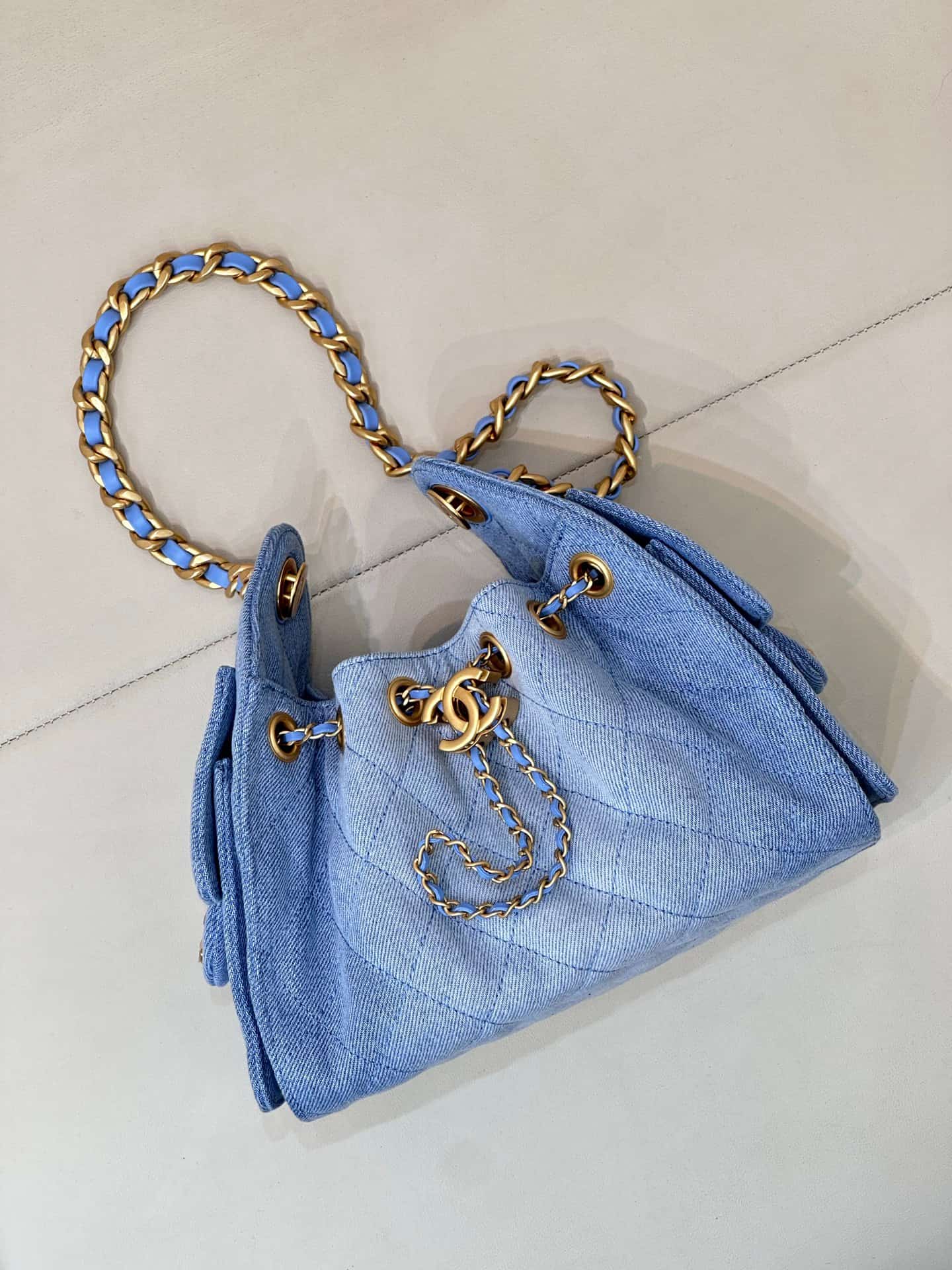CHANEL 25 Mini Handbag AS5631 Denim &Gold-tone Metal Blue TOP