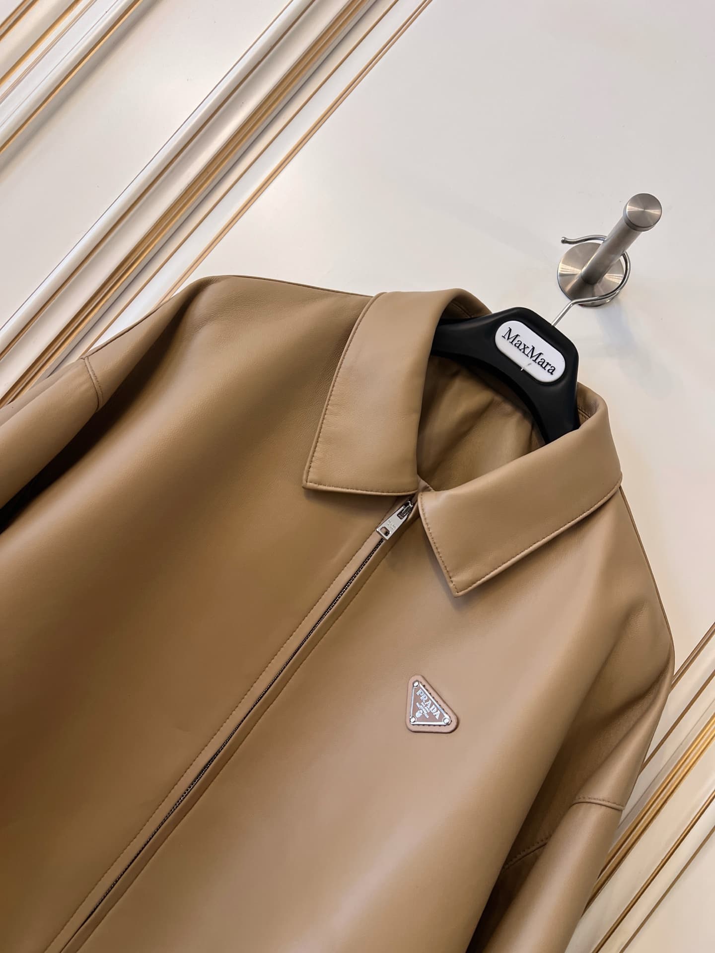 Prada Sand Beige Nappa Leather Blouson Jacket