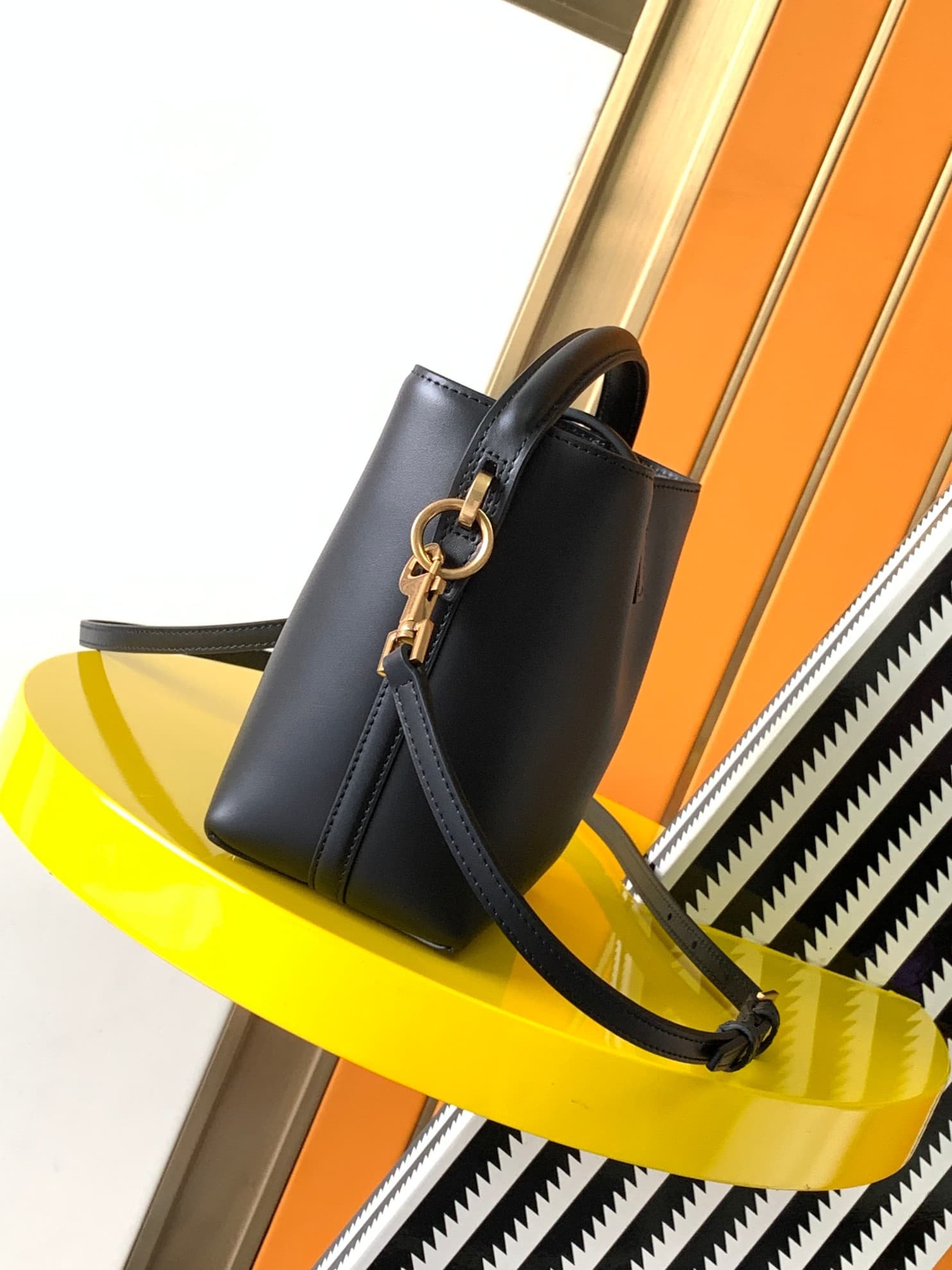 Saint Laurent Le 37 mini black leather bucket bag High