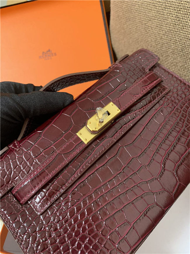 Hermes Kelly Pochette Bag Crocodile Silver/Gold Metal WAX High Customizing Style