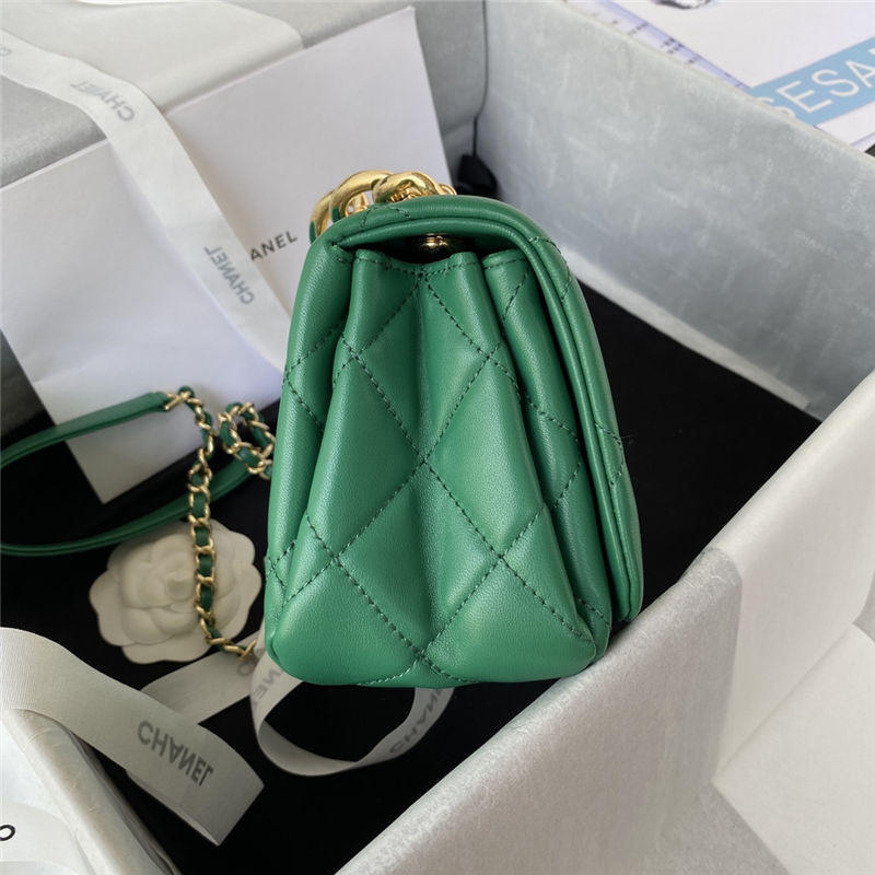 Mini Flap Bag AS3366 Lambskin & Gold-Tone Metal Green A