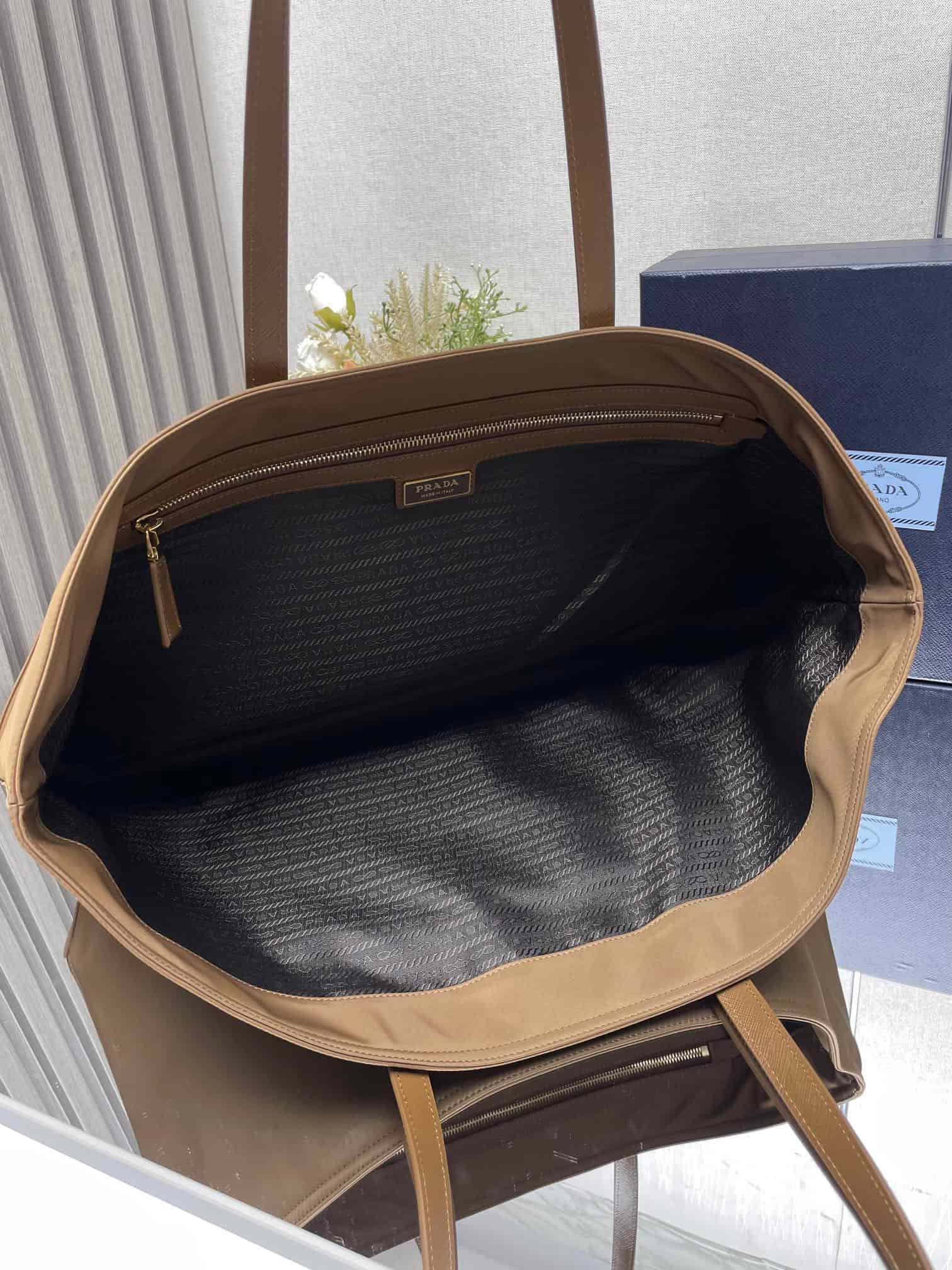 Prada Re-Edition 1978 large Re-Nylon and Saffiano leather tote bag Brown 1BG527 High