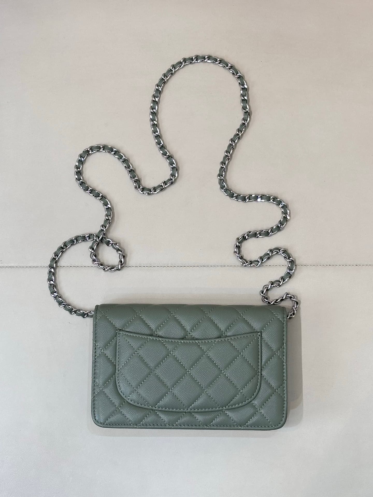 Chanel Wallet on Chain Grained Calfskin& Sliver-tone Metal AP0250 Green TOP