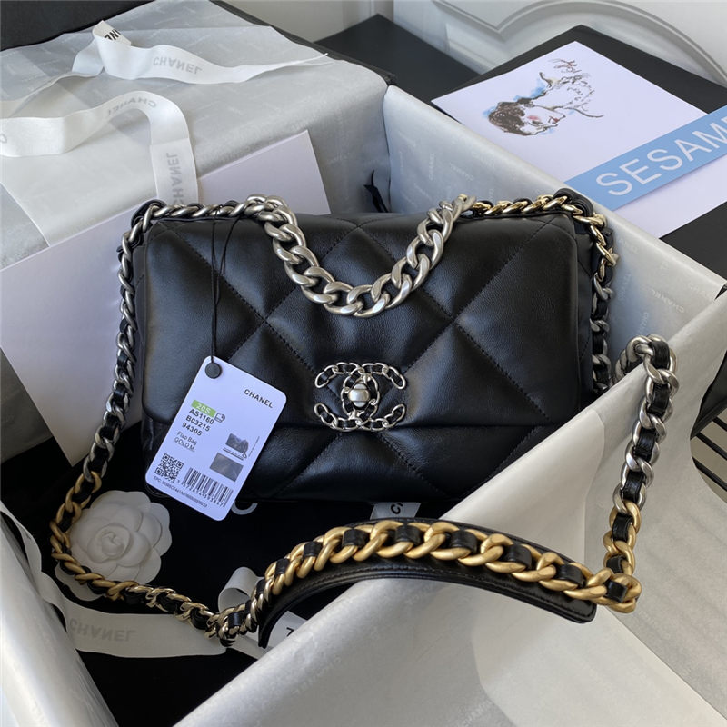 Chanel 19 Flap Bag Lambskin Black Silver High