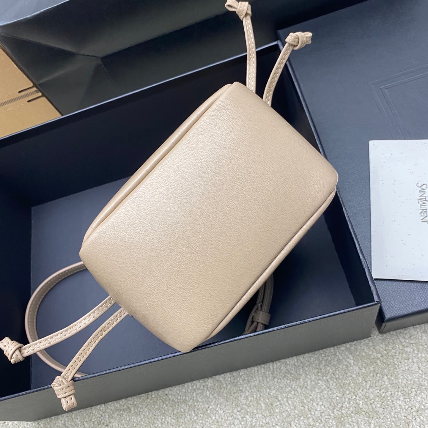 Saint Laurent Jamie Mini Leather Bucket Bag Beige Lambskin 859174 High
