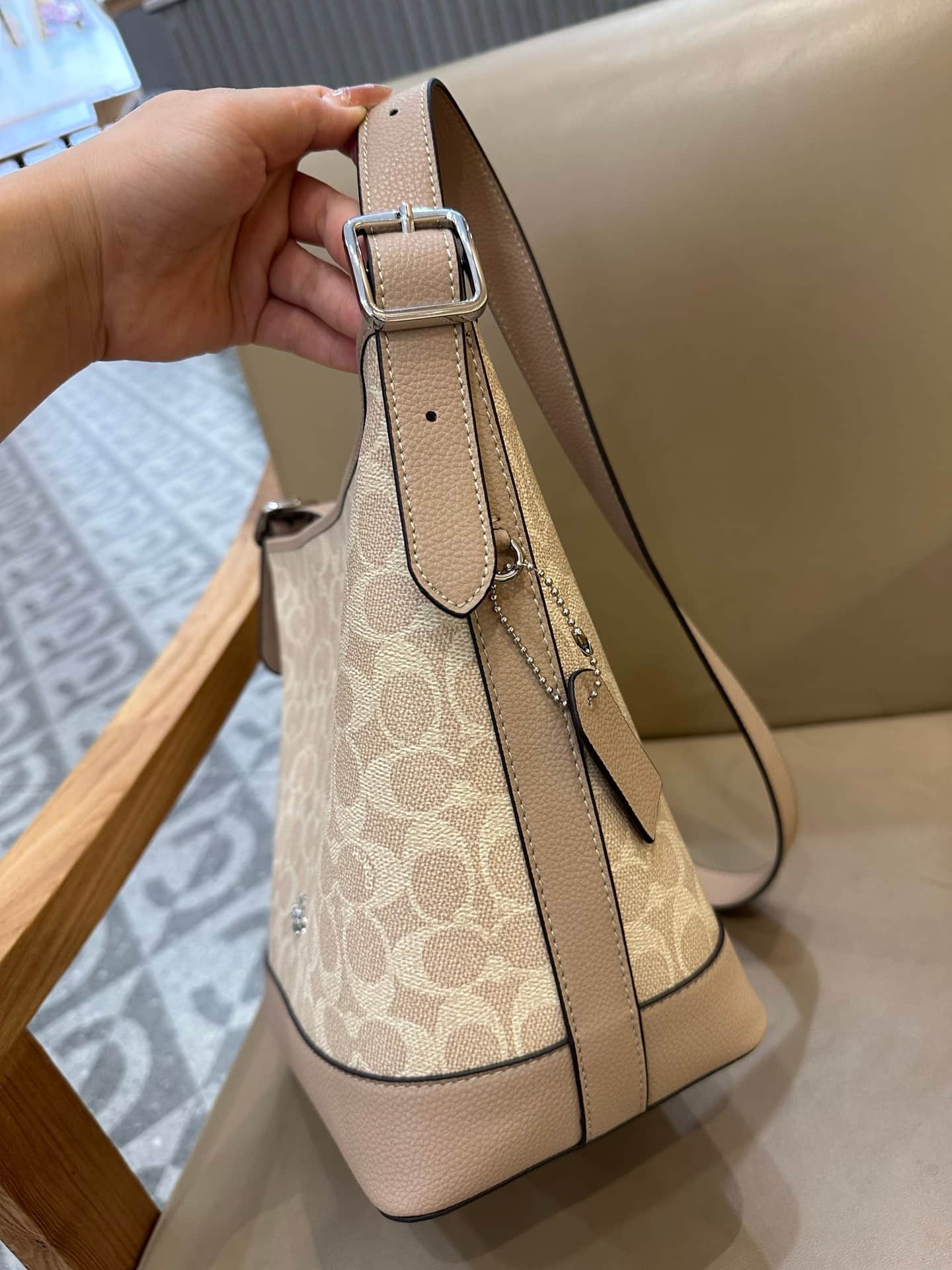 Coach Jude Duffle Bag in Signature Canvas with Sand Taupe Leather High