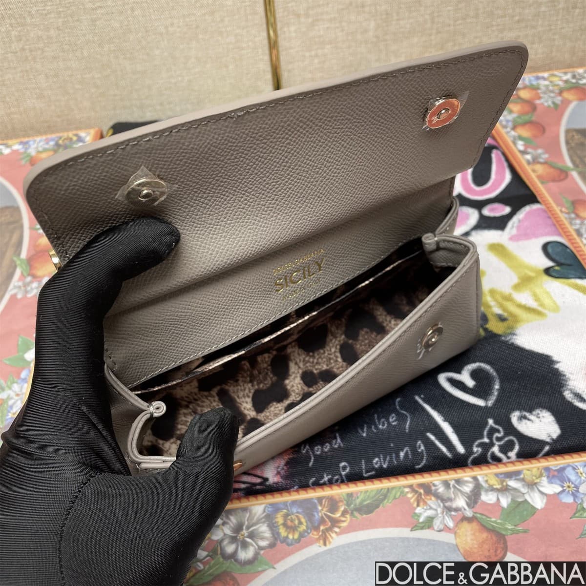 Dolce & Gabbana Miss Sicily top handle bag calfskin leather Grey High