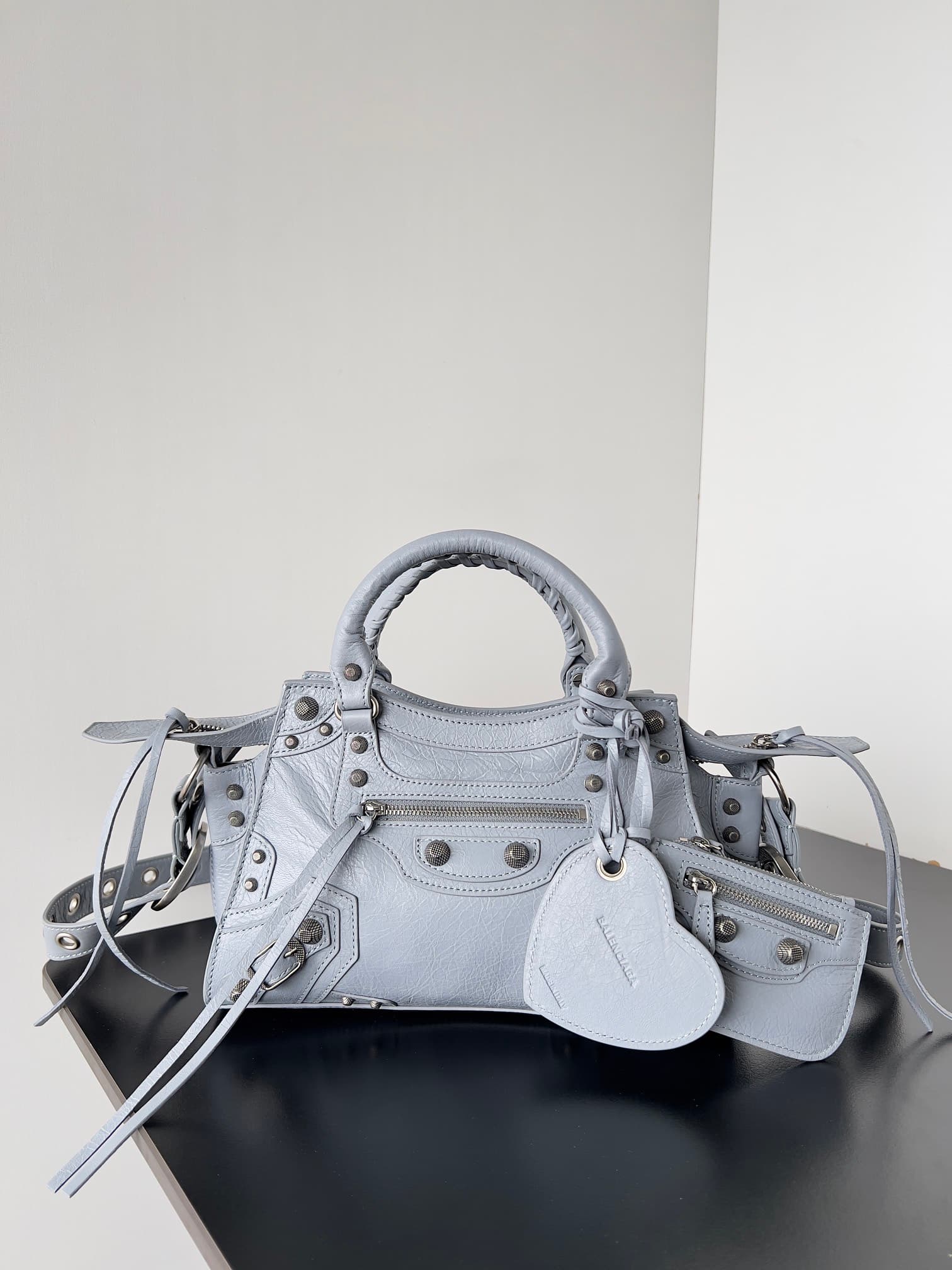 Balenciaga Small Neo Cagole City bag in grey blue lambskin leather High