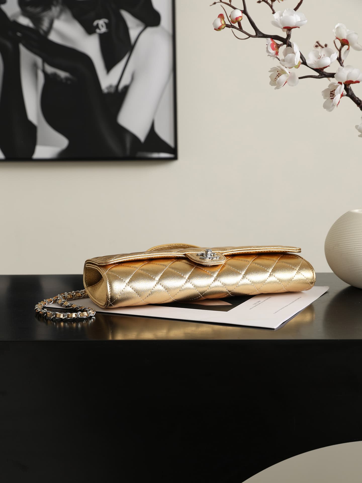 Chanel Clutch with chain Grained Calfskin & Silver-Tone Metal Gold AP5280 A