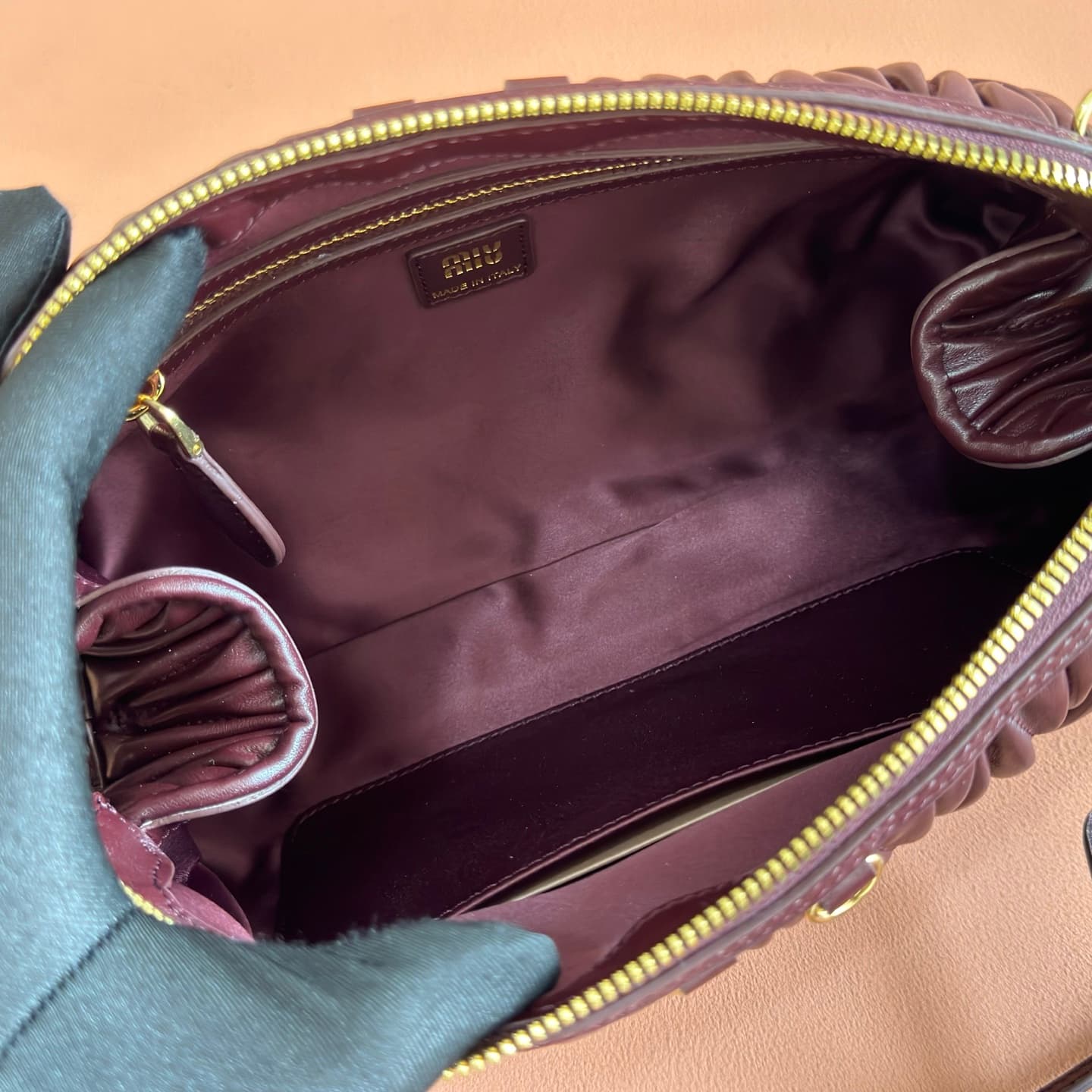 Miu Miu Caprice matelassé nappa leather clutch Burgundy TOP