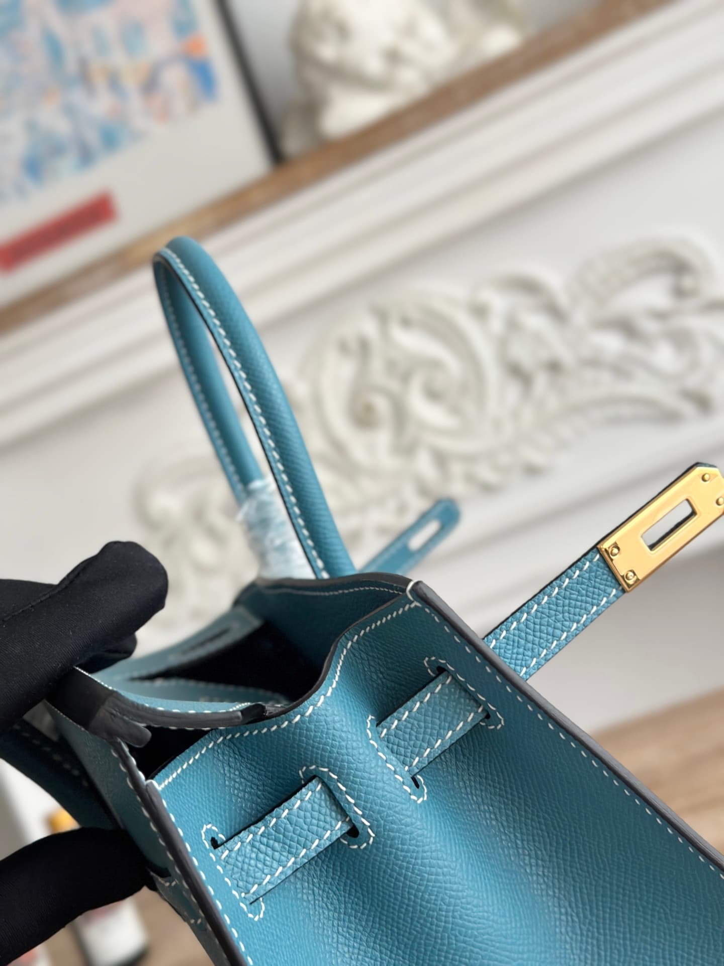 Hermes Birkin Sellier Bag 25/30cm Epsom Leather WAX Bleu Jean Gold-Metal High