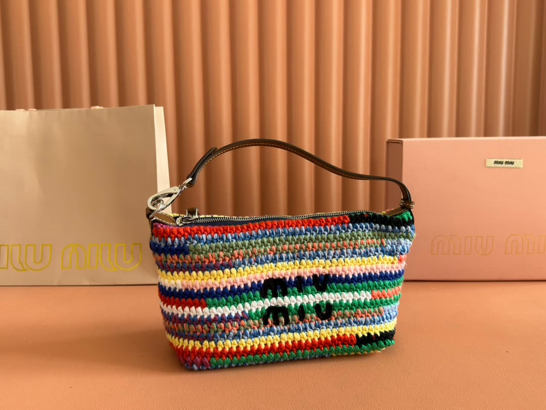Miu Miu Fabric Crochet Mini Spirit Bag in Naturale Multicolor 5NE841 High