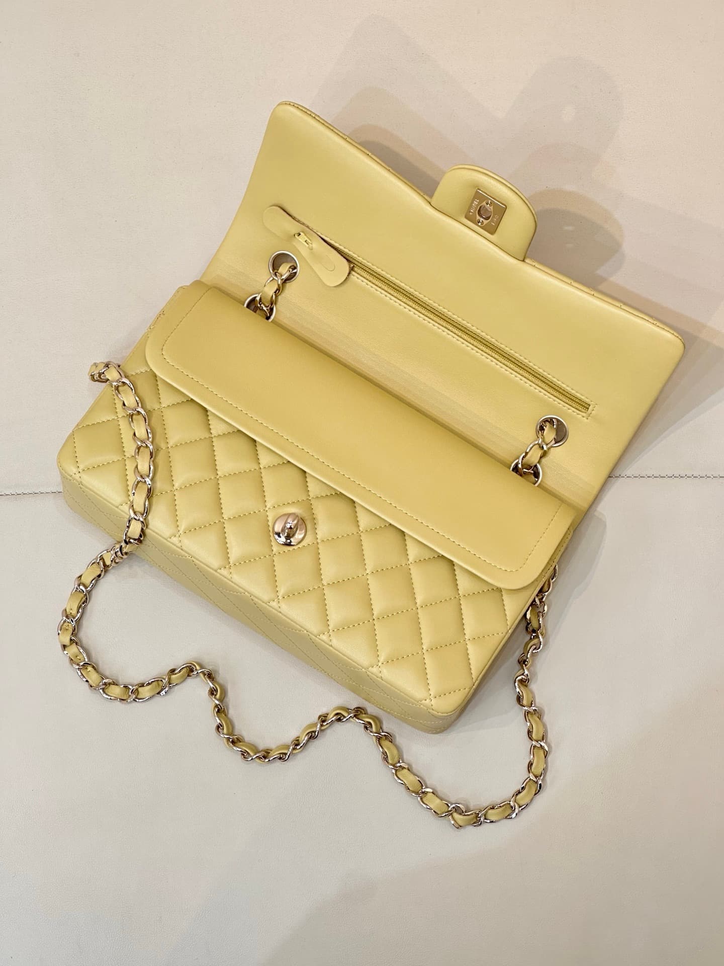 Chanel Medium CLASSIC HANDBAG Lambskin Gold-Tone Metal Yellow TOP