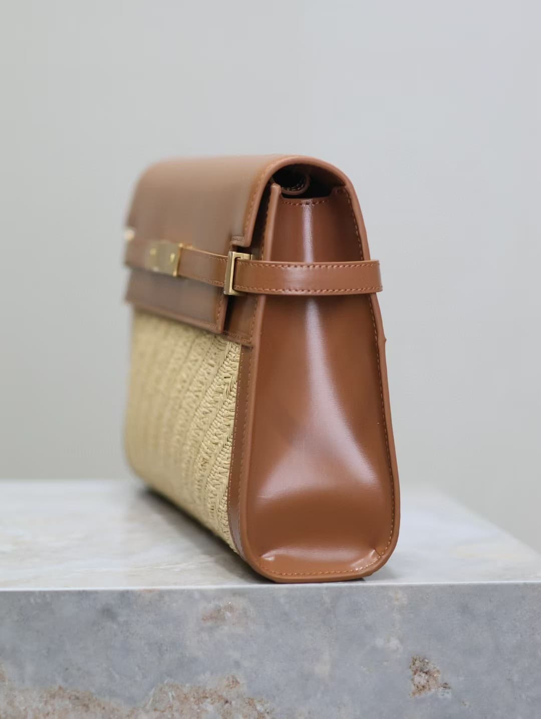 MANHATTAN SHOULDER BAG IN RAFFIA AND SMOOTH LEATHER High