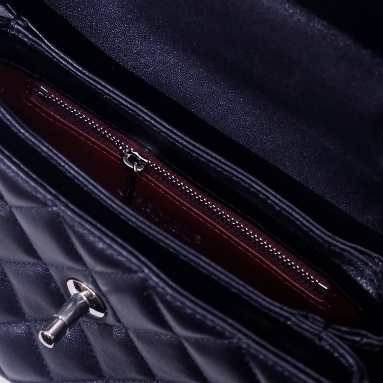 Chanel MINI FLAP BAG WITH TOP HANDLE AS4654 Lambskin &Silver-Tone Metal Black A