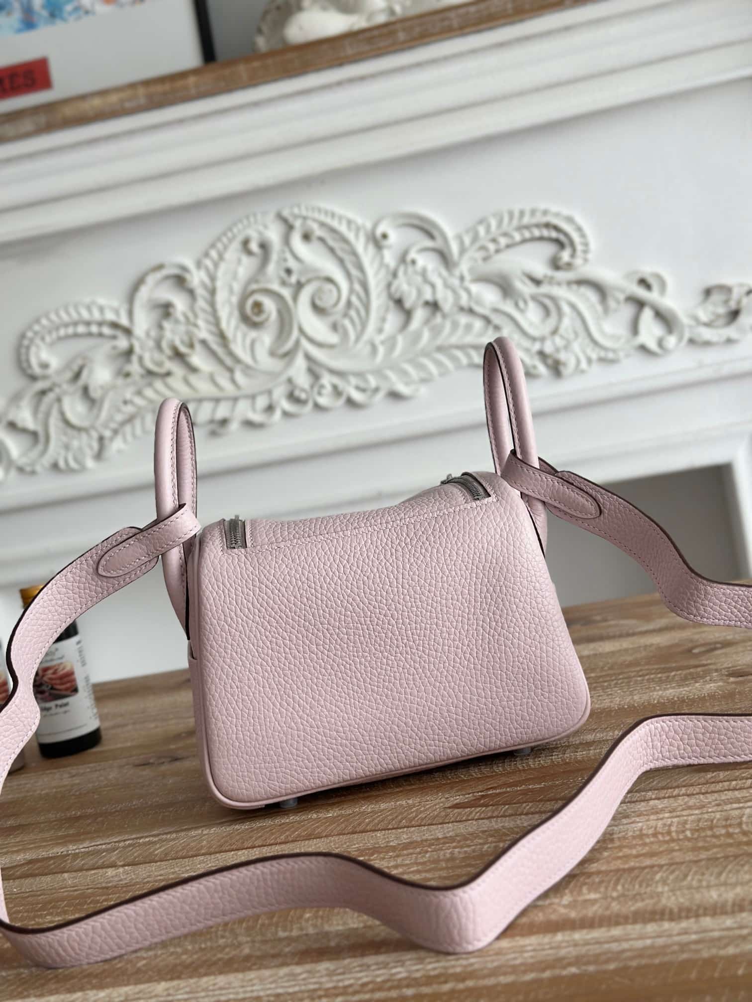 Hermes Lindy Mini Bag Clemence Leather In Rose Sheherazade WAX High