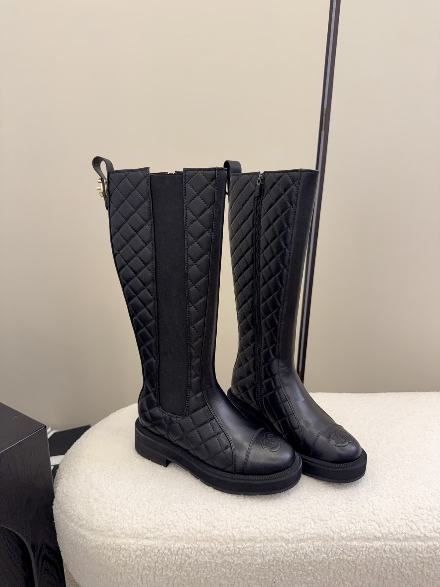 Chanel Oily Calfskin Quilted High Boots Shoes Women