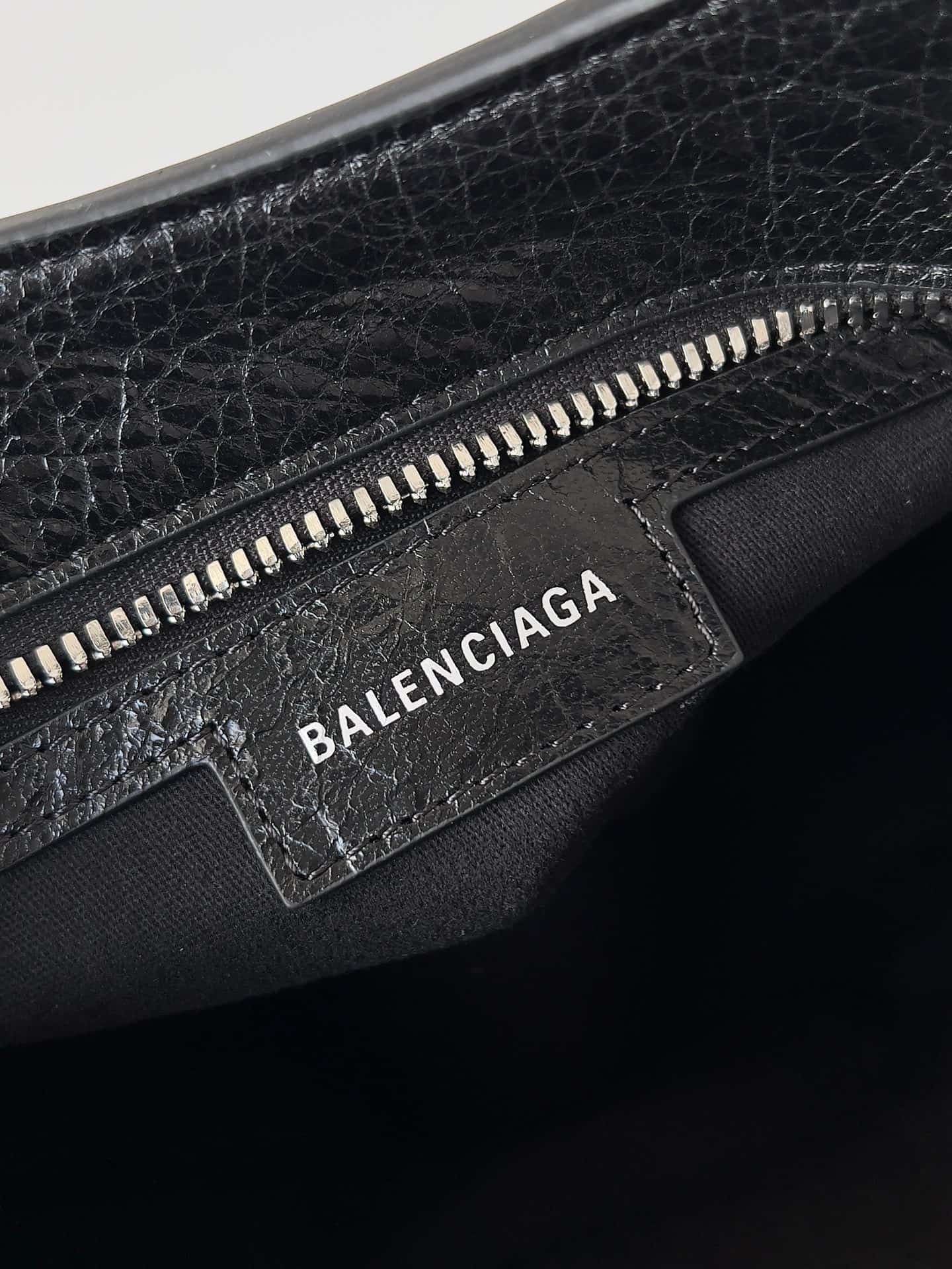 Balenciaga Small Neo Cagole City bag in Black lambskin leather with crystal rhinestones High